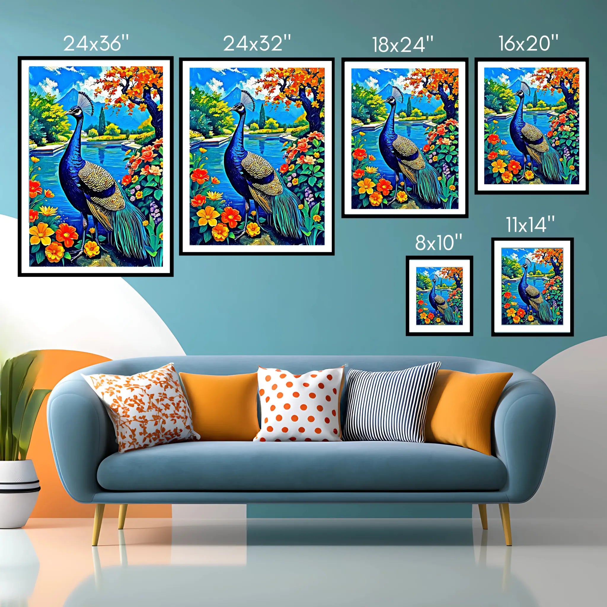 Blue Indian Peafowl Pavo Cristatus-Framed Paper Print-452221 Visual Wall Art Framed Print