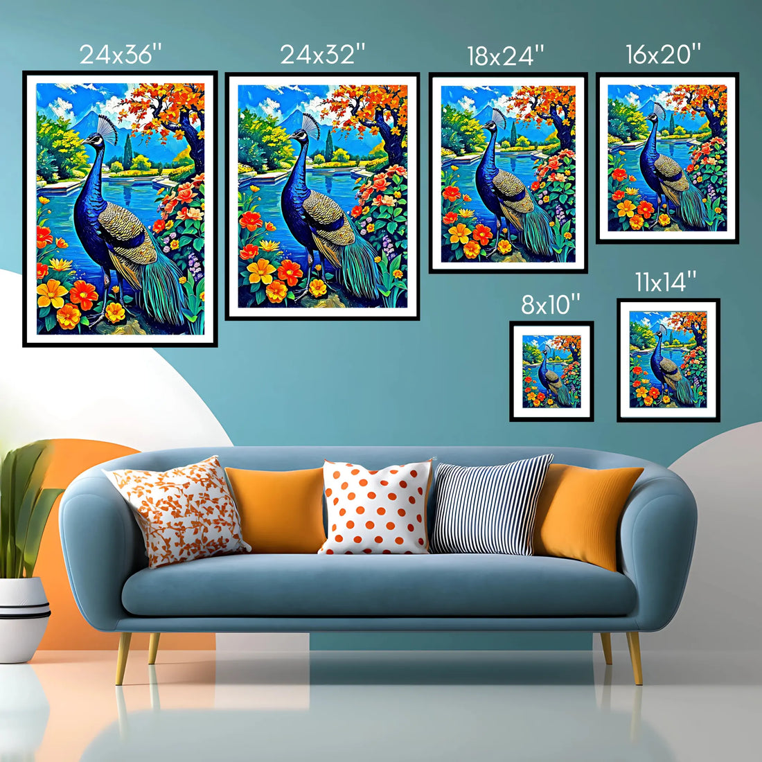 Blue Indian Peafowl Pavo Cristatus-Framed Paper Print-452221 Visual Wall Art Framed Print