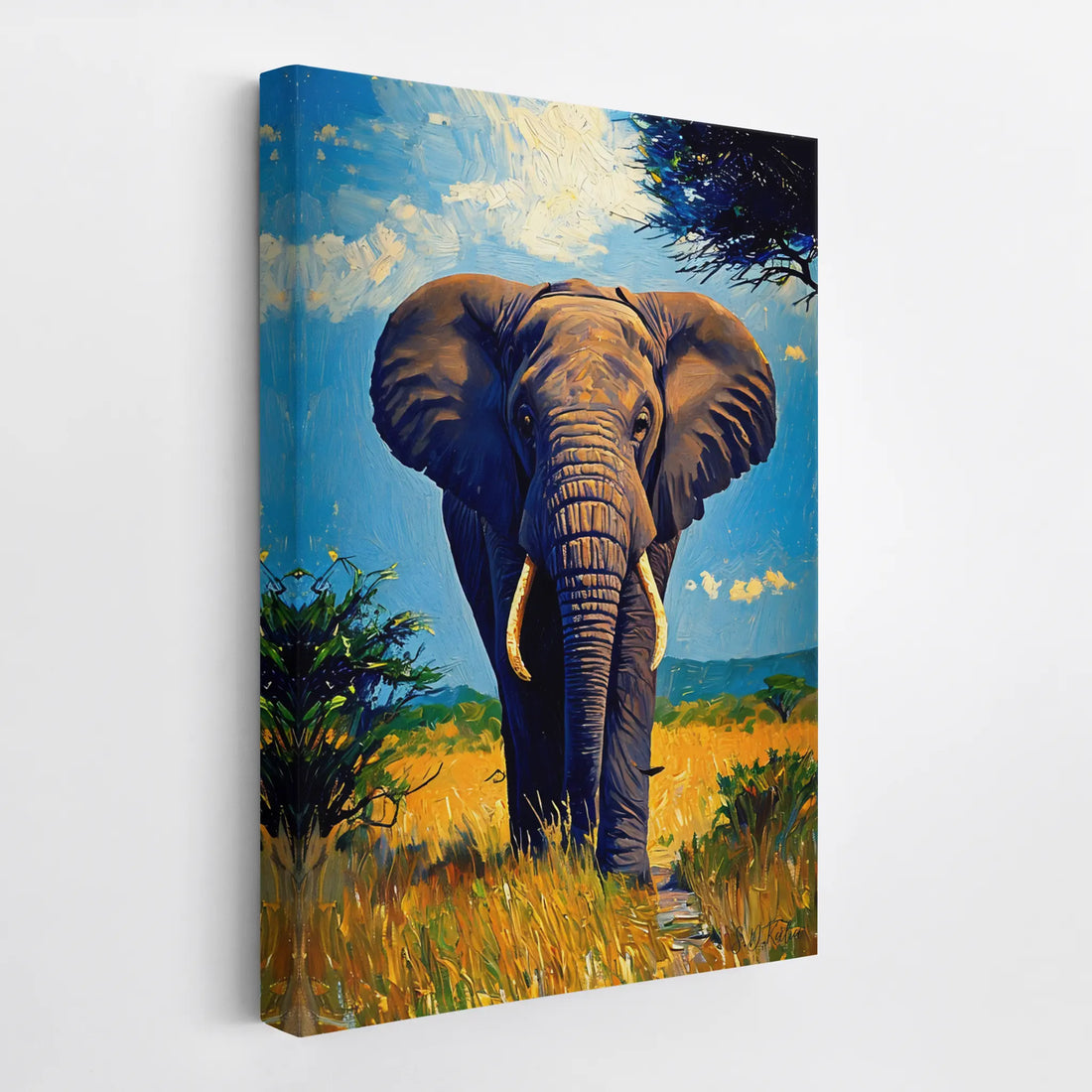Blue-Sky Titan Elephant in the Grasslands Giclée Print 231007 Visual Wall Art AR2:3V Giclée Print