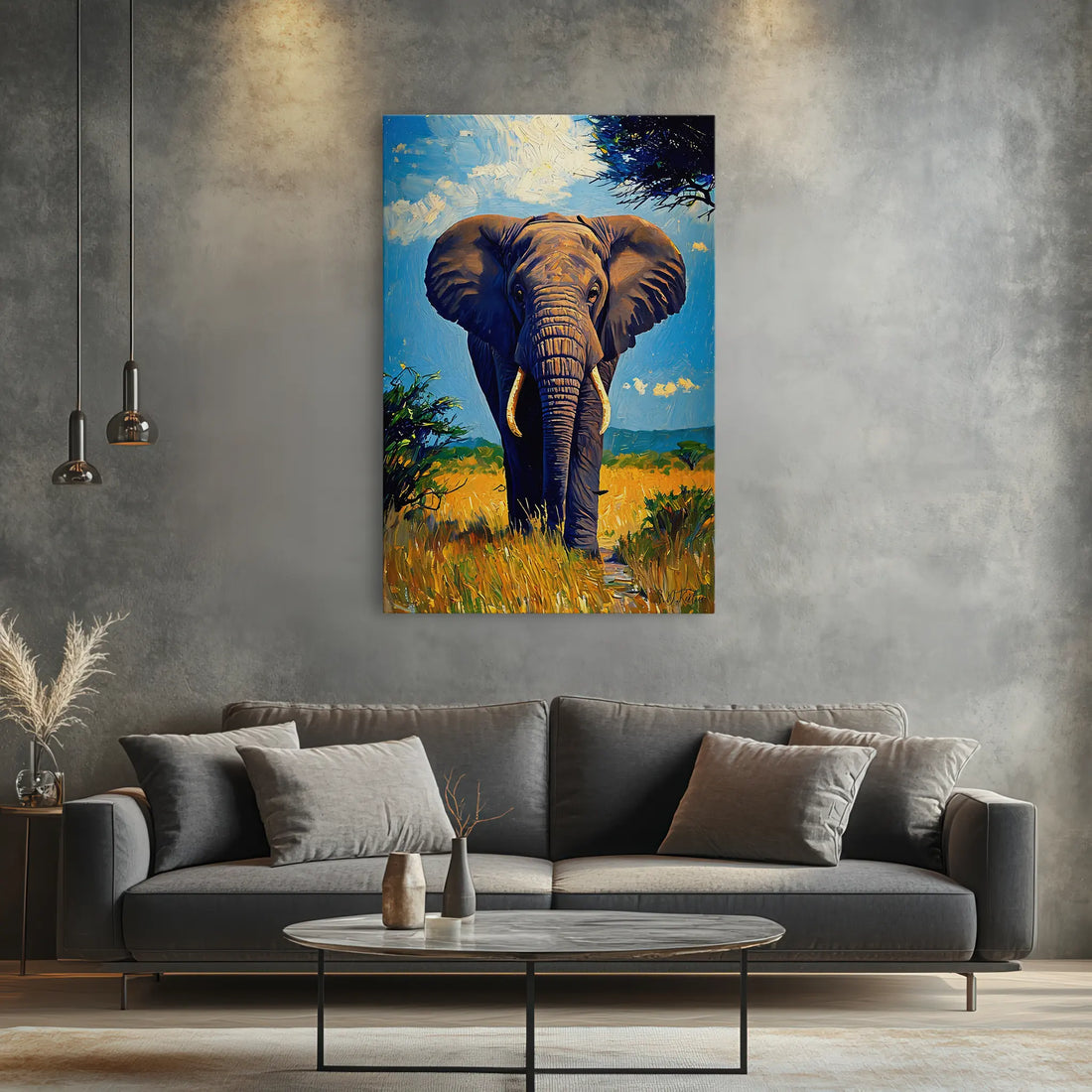 Blue-Sky Titan Elephant in the Grasslands Giclée Print 231007 Visual Wall Art AR2:3V Giclée Print