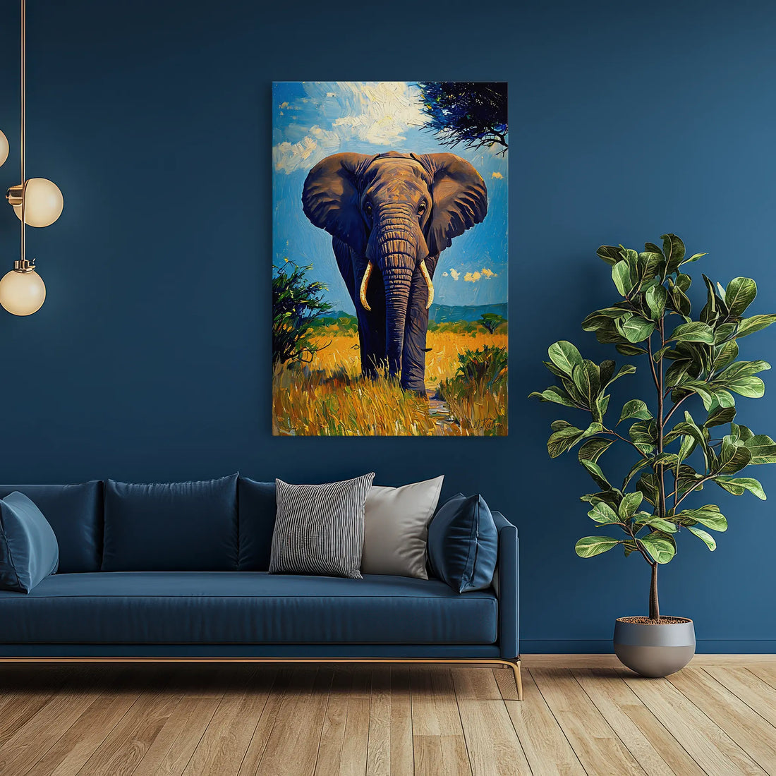 Blue-Sky Titan Elephant in the Grasslands Giclée Print 231007 Visual Wall Art AR2:3V Giclée Print