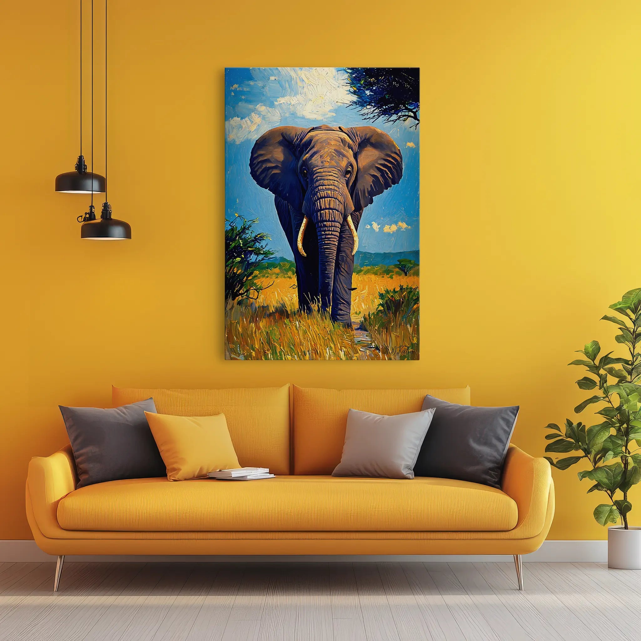 Blue-Sky Titan Elephant in the Grasslands Giclée Print 231007 Visual Wall Art AR2:3V Giclée Print