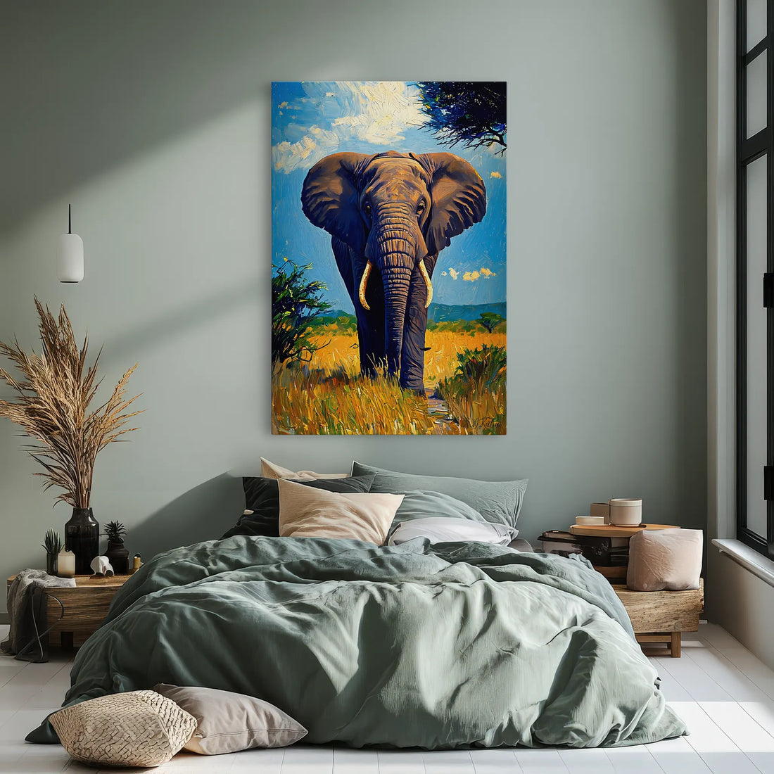 Blue-Sky Titan Elephant in the Grasslands Giclée Print 231007 Visual Wall Art AR2:3V Giclée Print