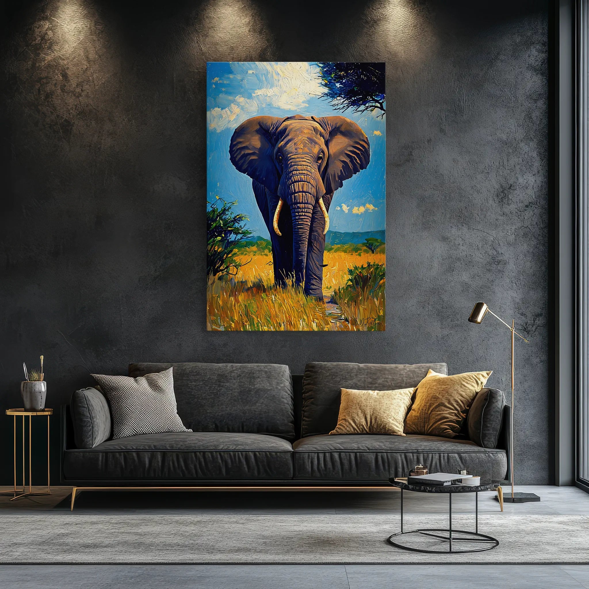 Blue-Sky Titan Elephant in the Grasslands Giclée Print 231007 Visual Wall Art AR2:3V Giclée Print