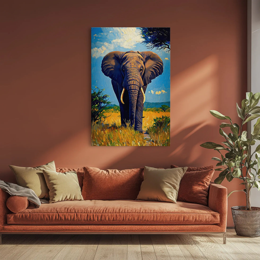Blue-Sky Titan Elephant in the Grasslands Giclée Print 231007 Visual Wall Art AR2:3V Giclée Print