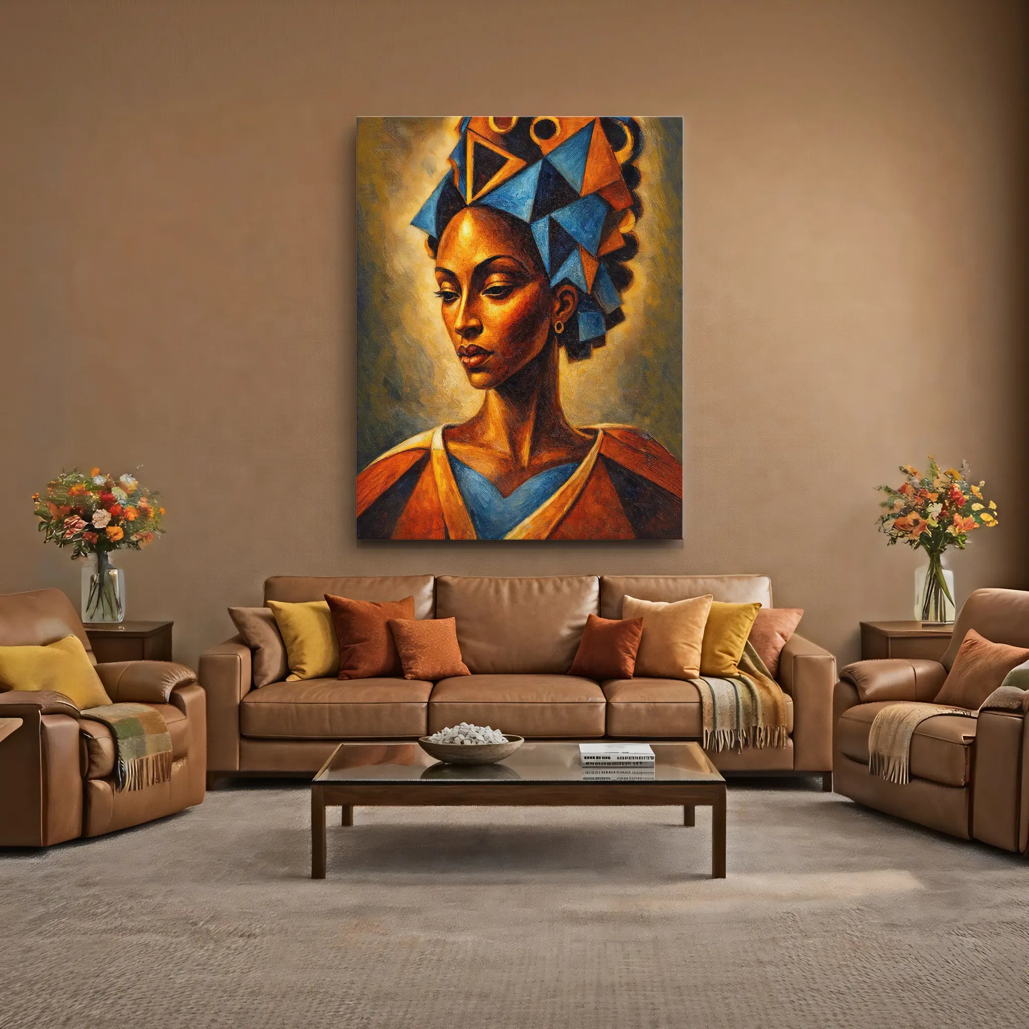 Blue Triangles Golden Light Giclée Prints 459003 Visual Wall Art AR3:4V-AR4:5V Giclée Print