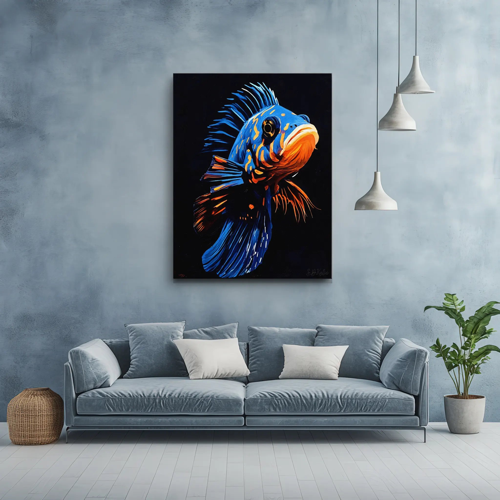 Blue and Orange Exotic Fish Giclée Print 451002 Visual Wall Art AR3:4V-AR4:5V Giclée Print