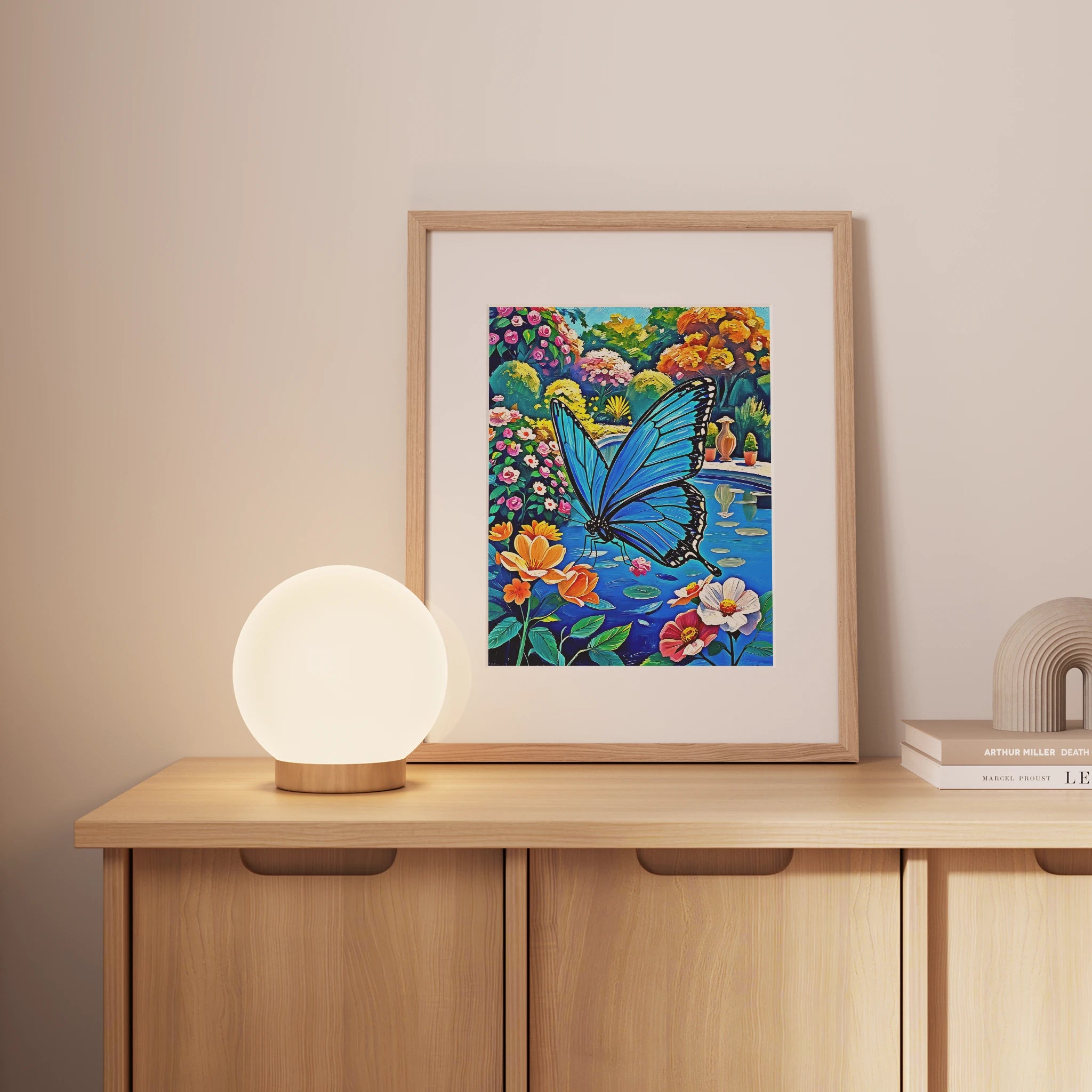 Blue Butterfly In The Garden-Framed Paper Print-452214 Visual Wall Art Framed Print