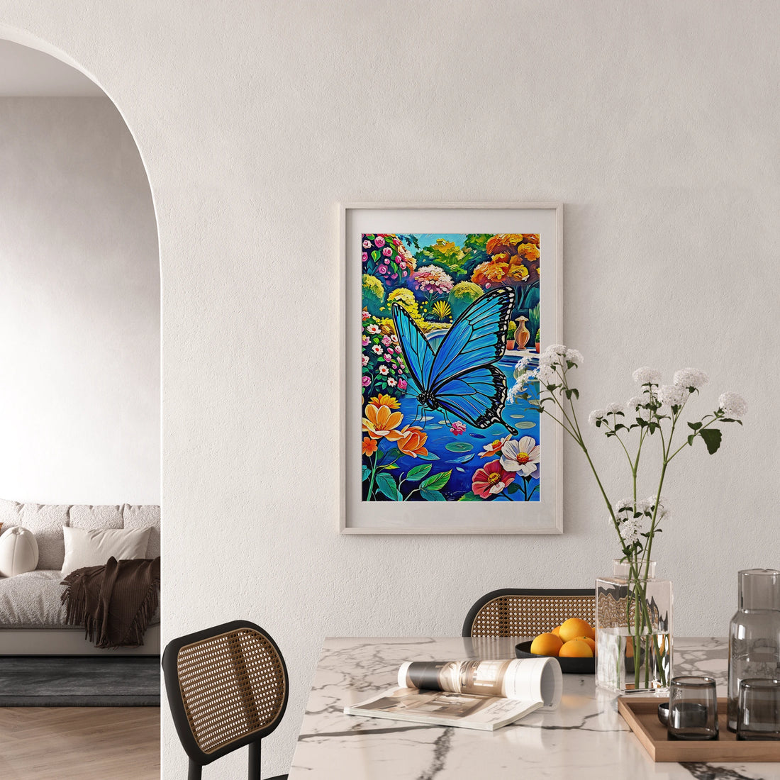 Blue Butterfly In The Garden-Framed Paper Print-452214 Visual Wall Art Framed Print