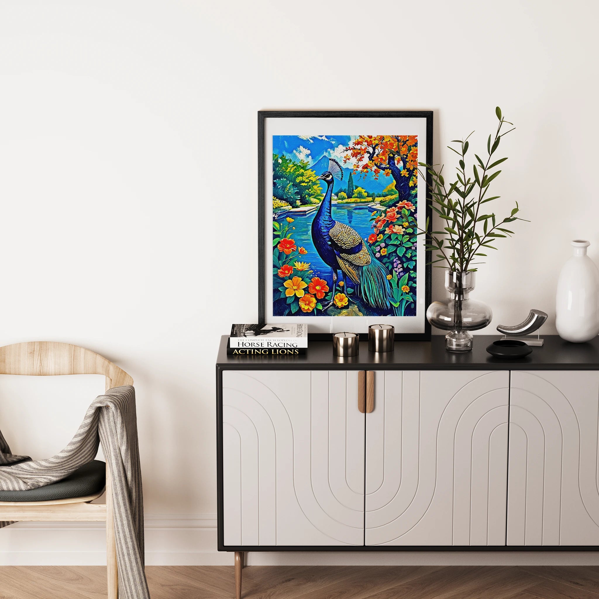 Blue Indian Peafowl Pavo Cristatus-Framed Paper Print-452221 Visual Wall Art Framed Print