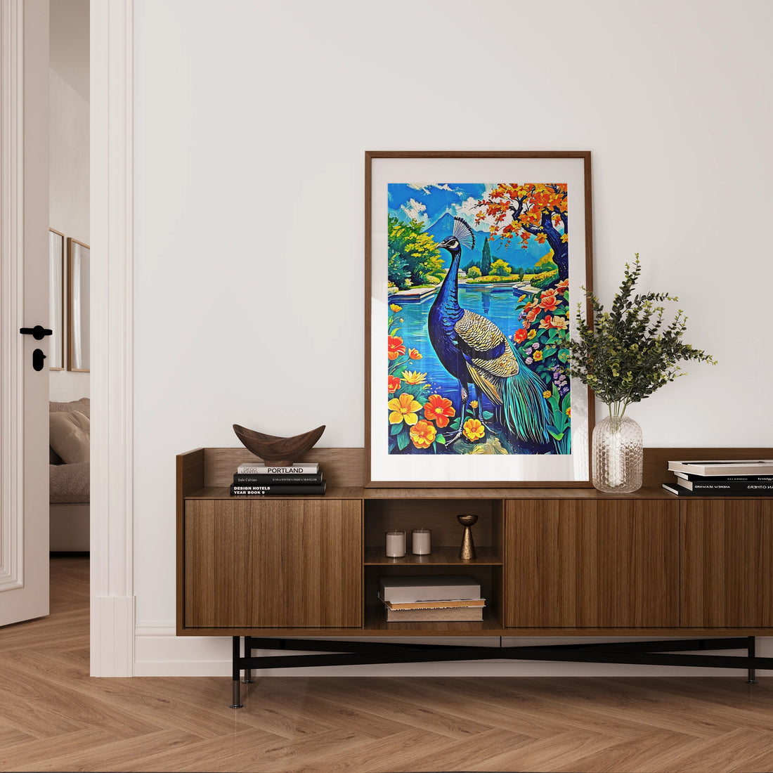 Blue Indian Peafowl Pavo Cristatus-Framed Paper Print-452221 Visual Wall Art Framed Print