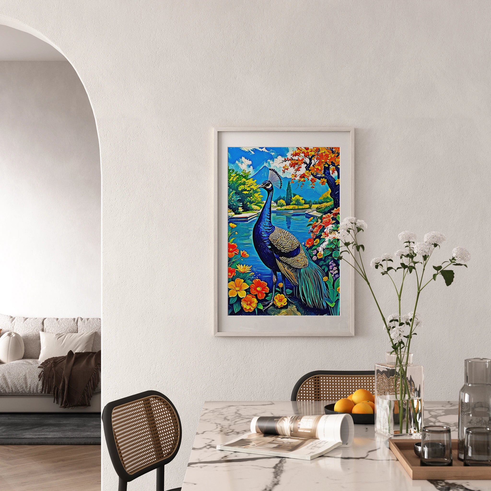 Blue Indian Peafowl Pavo Cristatus-Framed Paper Print-452221 Visual Wall Art Framed Print