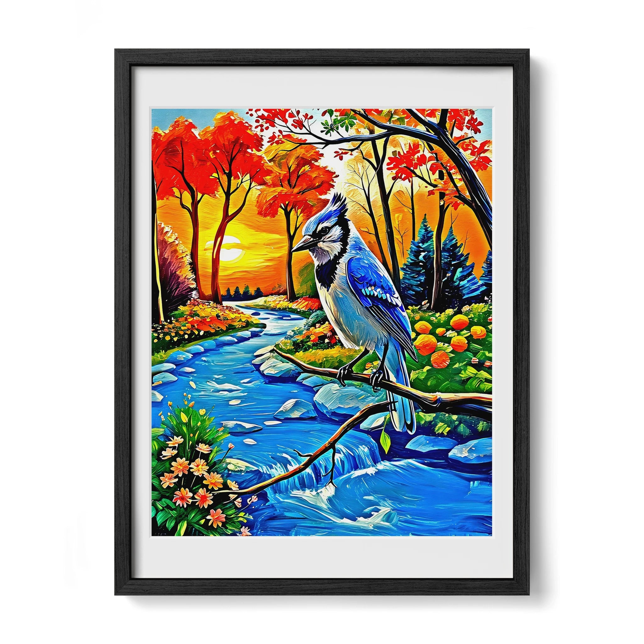 Blue Jay-Cyanocitta Cristata-Framed Paper Print-452252 Black Premium Oak Mats Visual Wall Art Framed Print