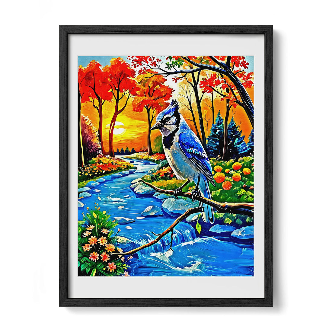 Blue Jay-Cyanocitta Cristata-Framed Paper Print-452252 Black Premium Oak Mats Visual Wall Art Framed Print