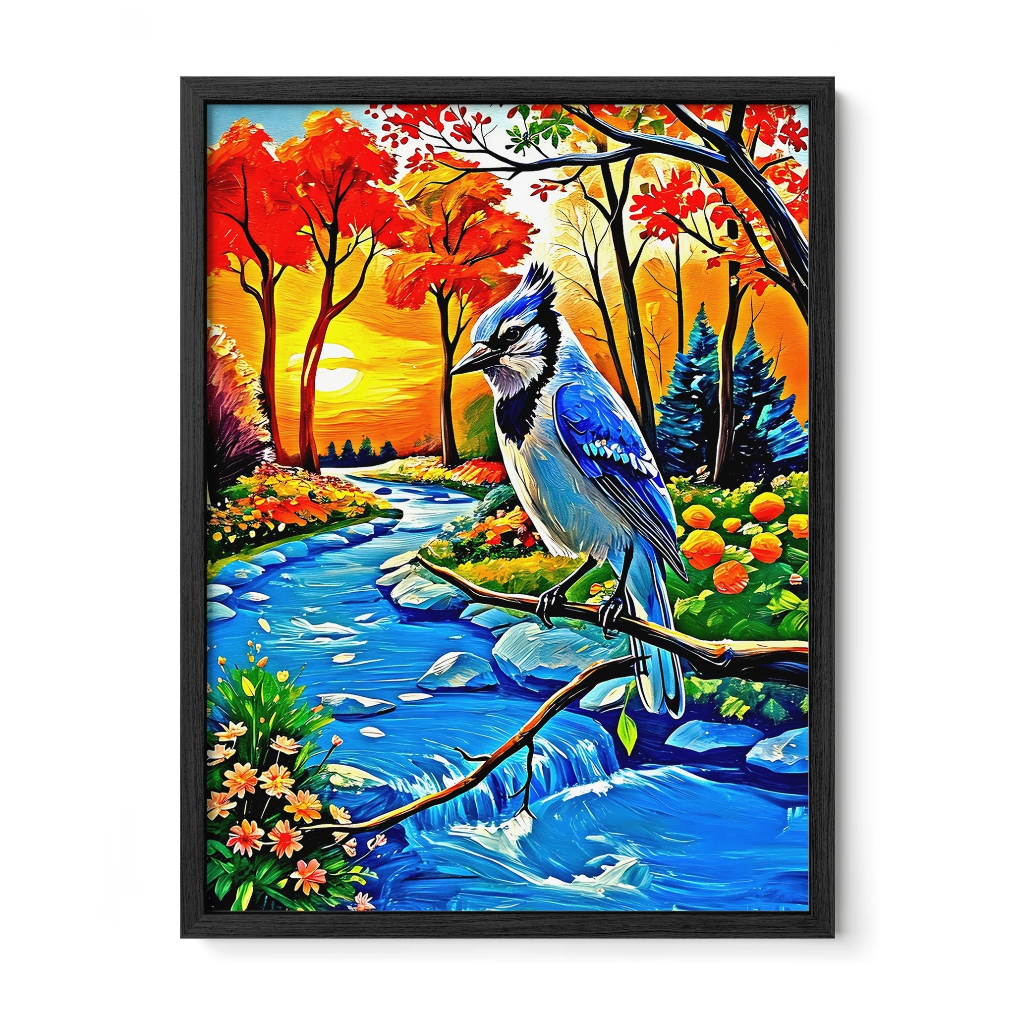 Blue Jay-Cyanocitta Cristata-Framed Paper Print-452252 Black Premium Oak No Mats Visual Wall Art Framed Print