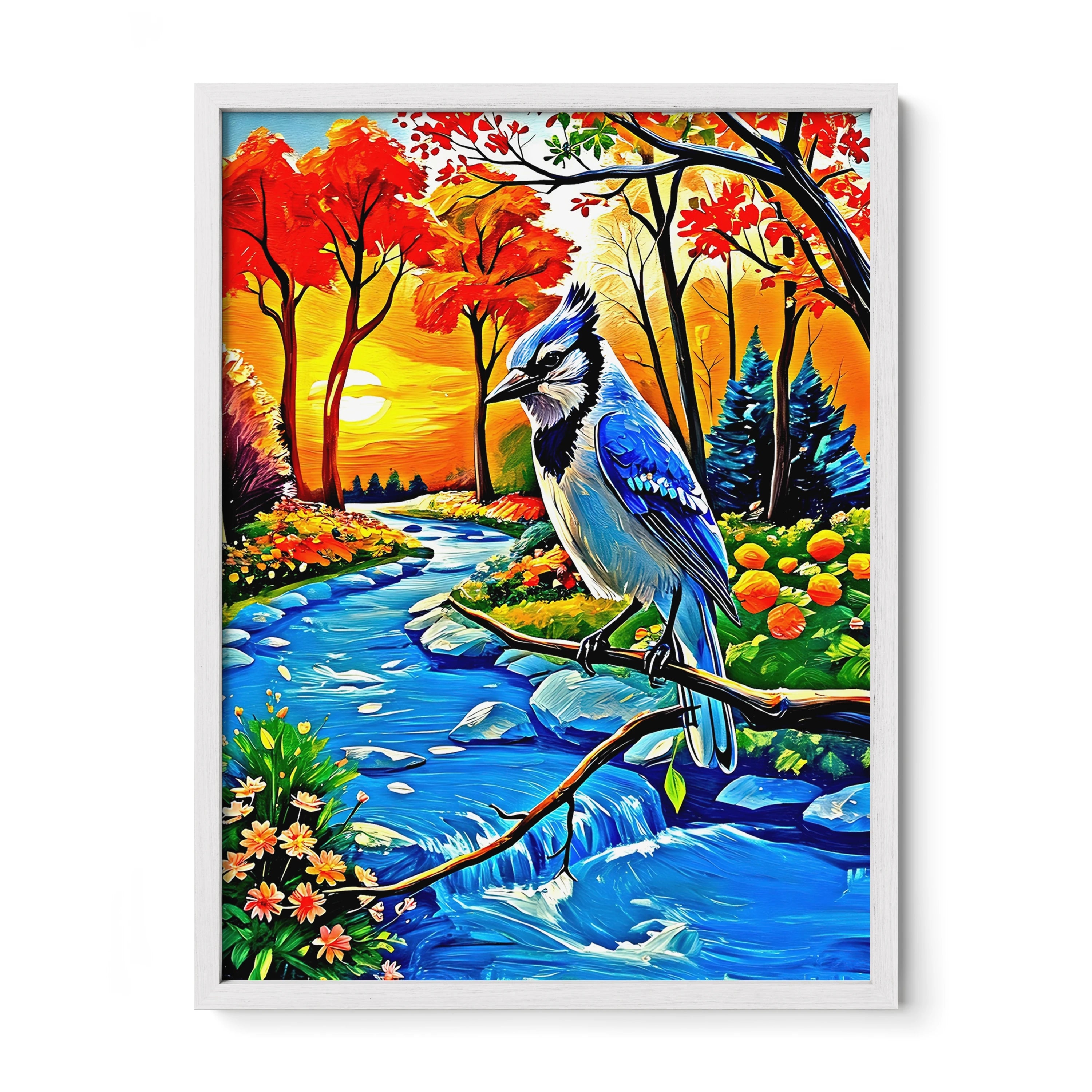 Blue Jay-Cyanocitta Cristata-Framed Paper Print-452252 White Premium Oak No Mats Visual Wall Art Framed Print