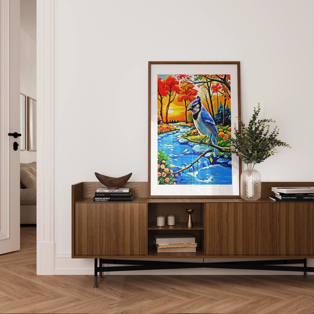 Blue Jay-Cyanocitta Cristata-Framed Paper Print-452252 Visual Wall Art Framed Print