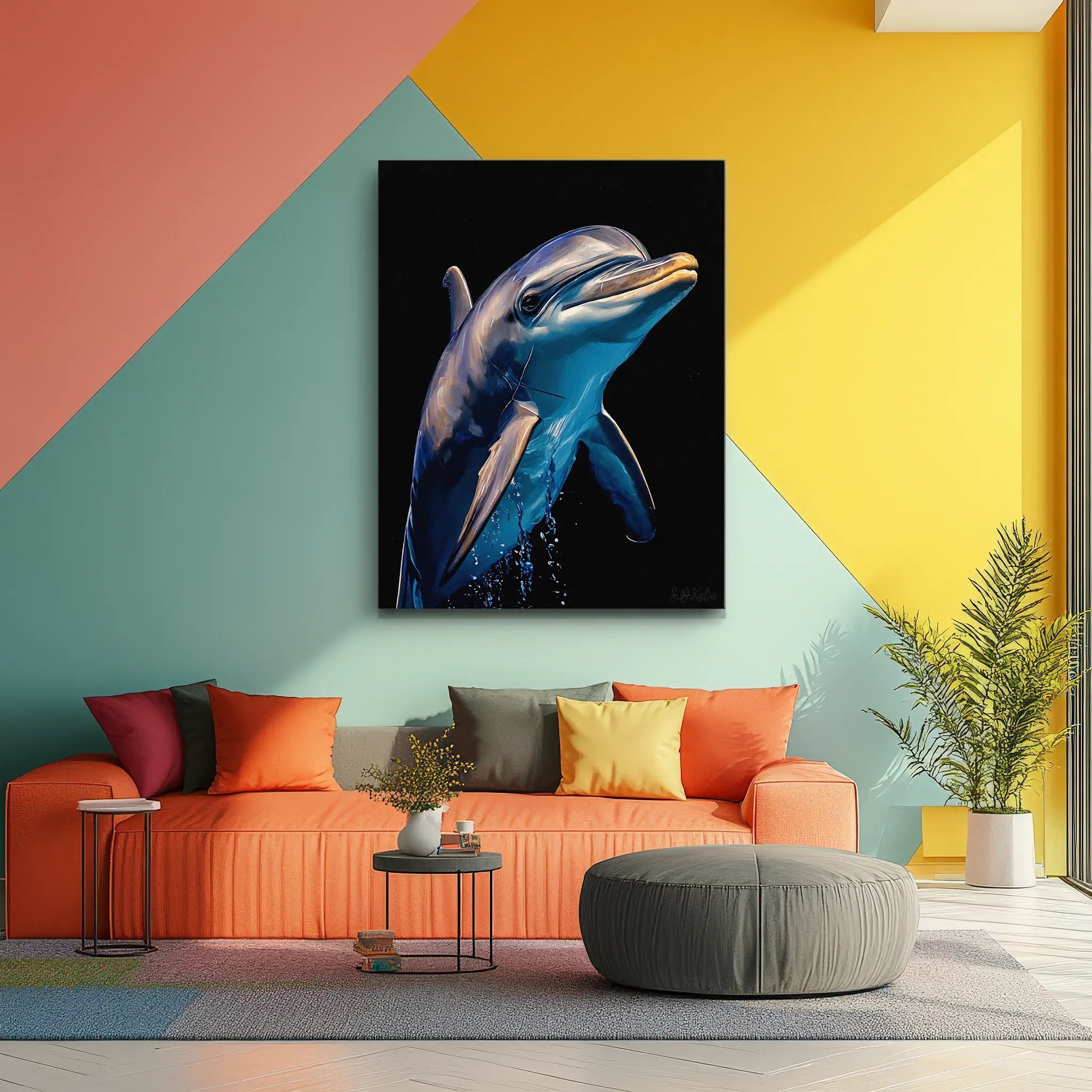 Bottlenose Dolphin Splashing Ocean Giclée Print 451007 Visual Wall Art AR3:4V-AR4:5V Giclée Print