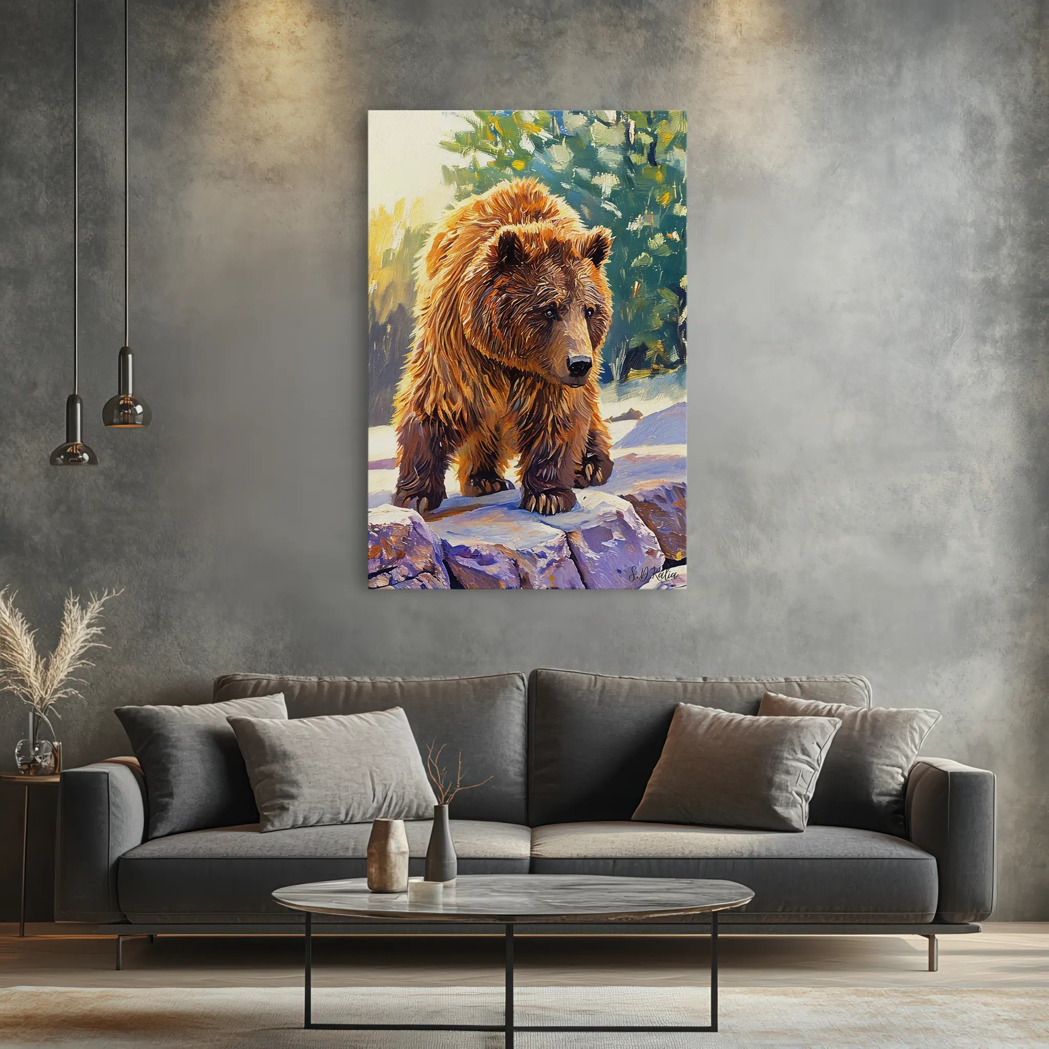 Brown Bear on Winter Rocks Giclée Print 231008 Visual Wall Art AR2:3V Giclée Print