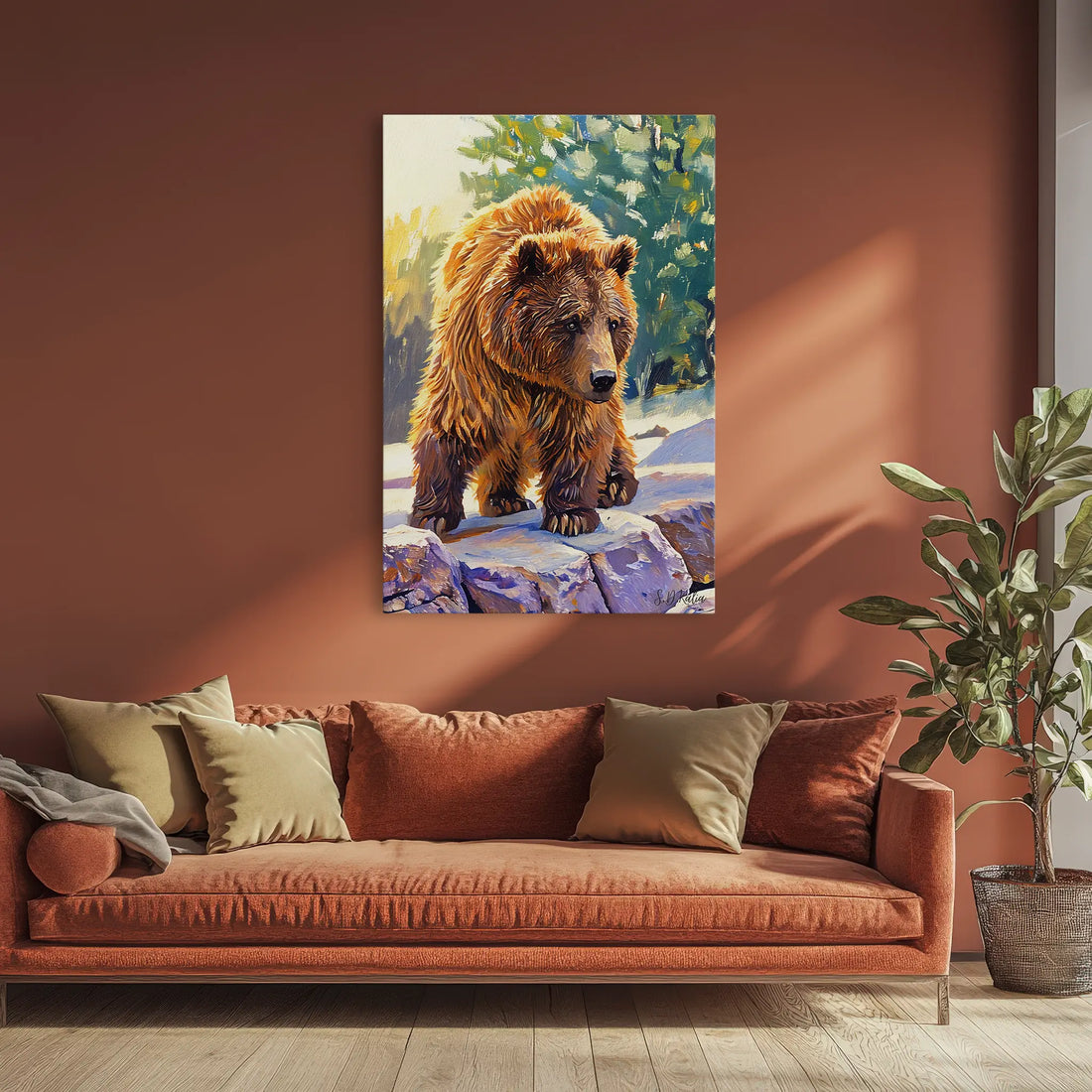 Brown Bear on Winter Rocks Giclée Print 231008 Visual Wall Art AR2:3V Giclée Print