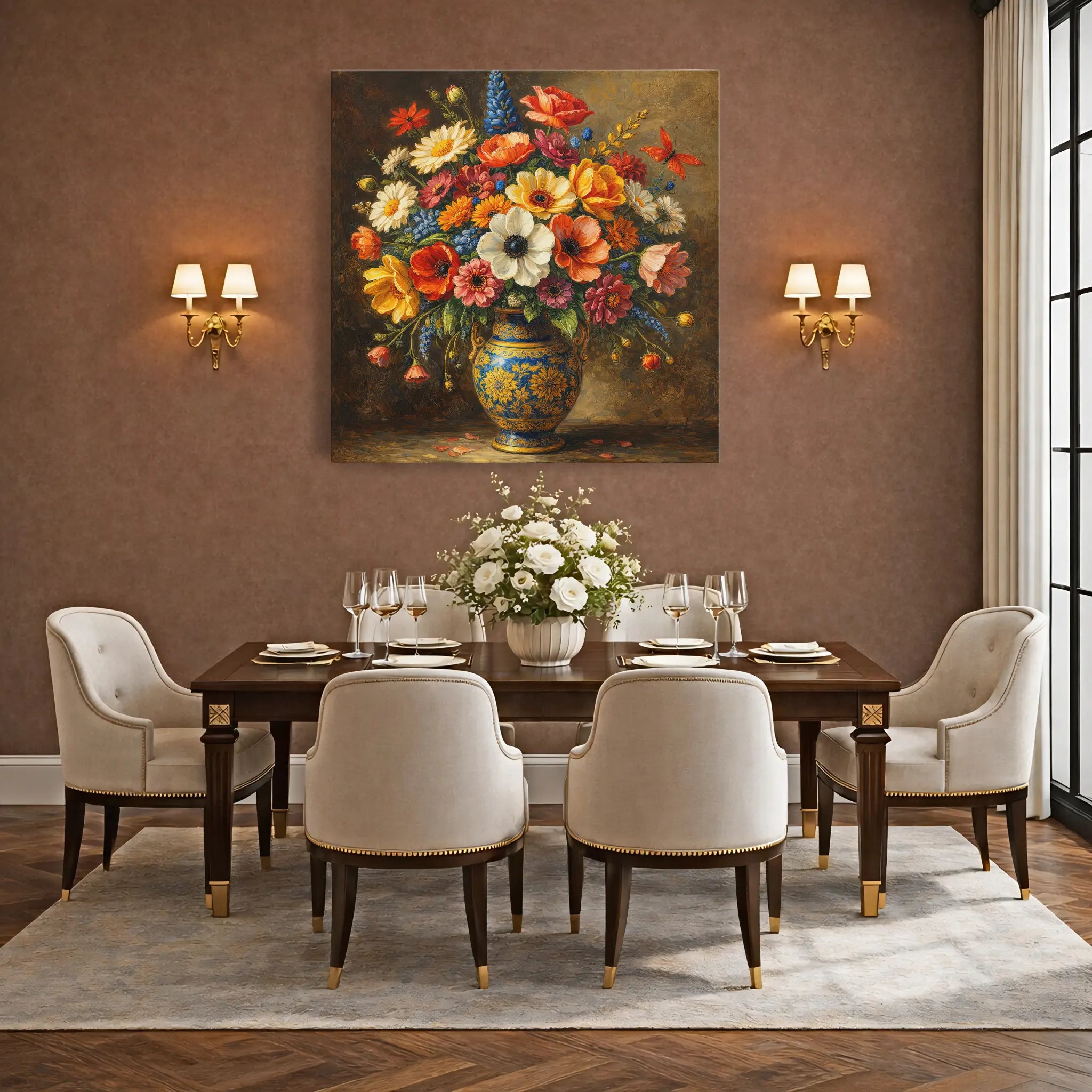 Butterfly Over Wildflower Bouquet Still Life Giclée Print 111002 Visual Wall Art AR1:1S Giclée Print