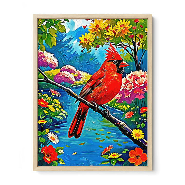 Cardinalis Cardinal Northern Cardinal-Framed Paper Print-452224 Natural Premium Oak No Mats Visual Wall Art Framed Print