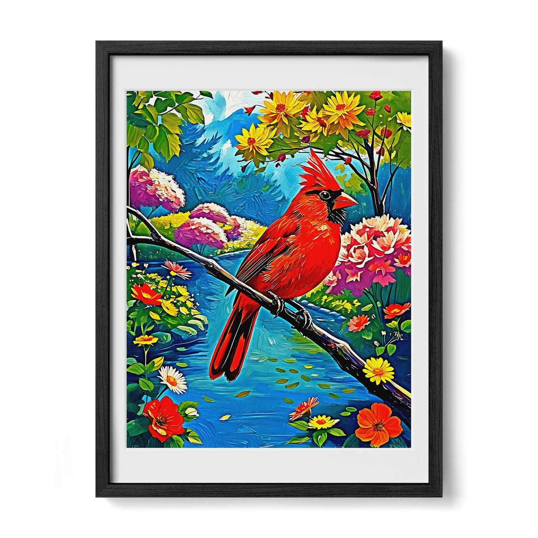 Cardinalis Cardinal Northern Cardinal-Framed Paper Print-452224 Black Premium Oak Mats Visual Wall Art Framed Print
