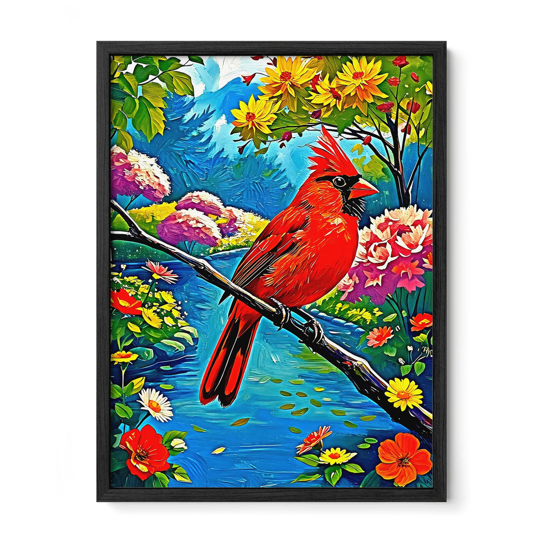 Cardinalis Cardinal Northern Cardinal-Framed Paper Print-452224 Black Premium Oak No Mats Visual Wall Art Framed Print