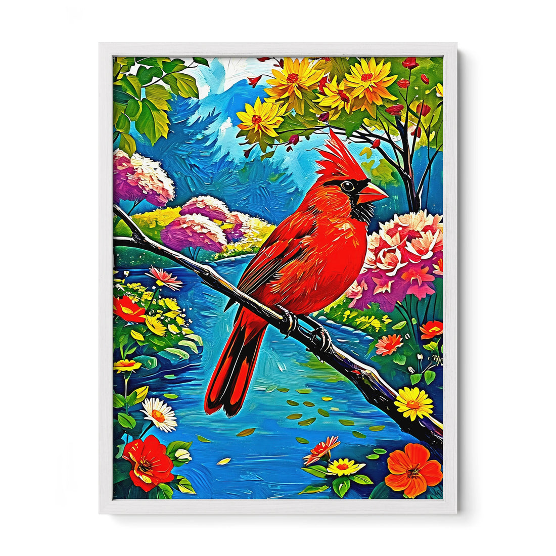 Cardinalis Cardinal Northern Cardinal-Framed Paper Print-452224 White Premium Oak No Mats Visual Wall Art Framed Print