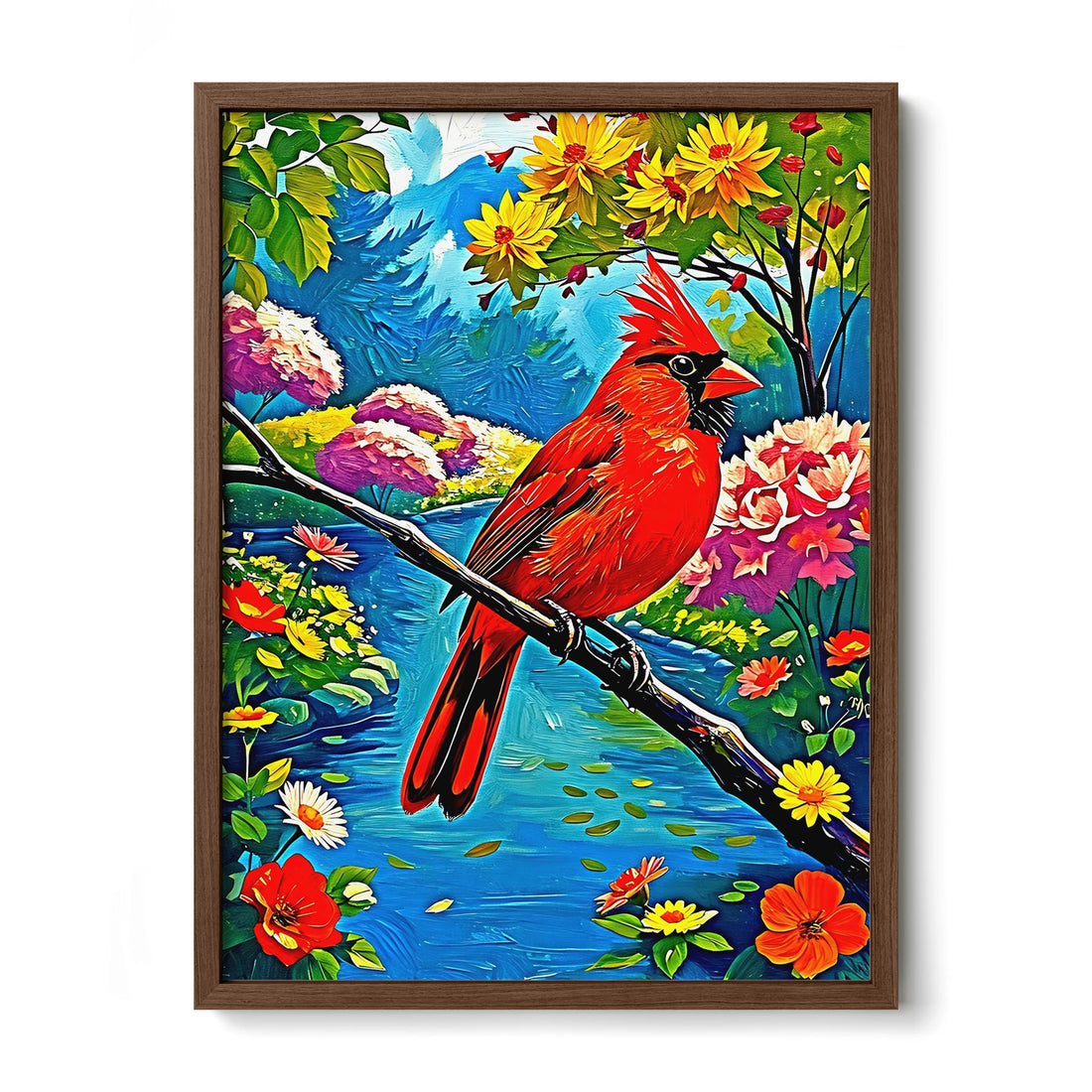 Cardinalis Cardinal Northern Cardinal-Framed Paper Print-452224 Walnut Premium Oak No Mats Visual Wall Art Framed Print