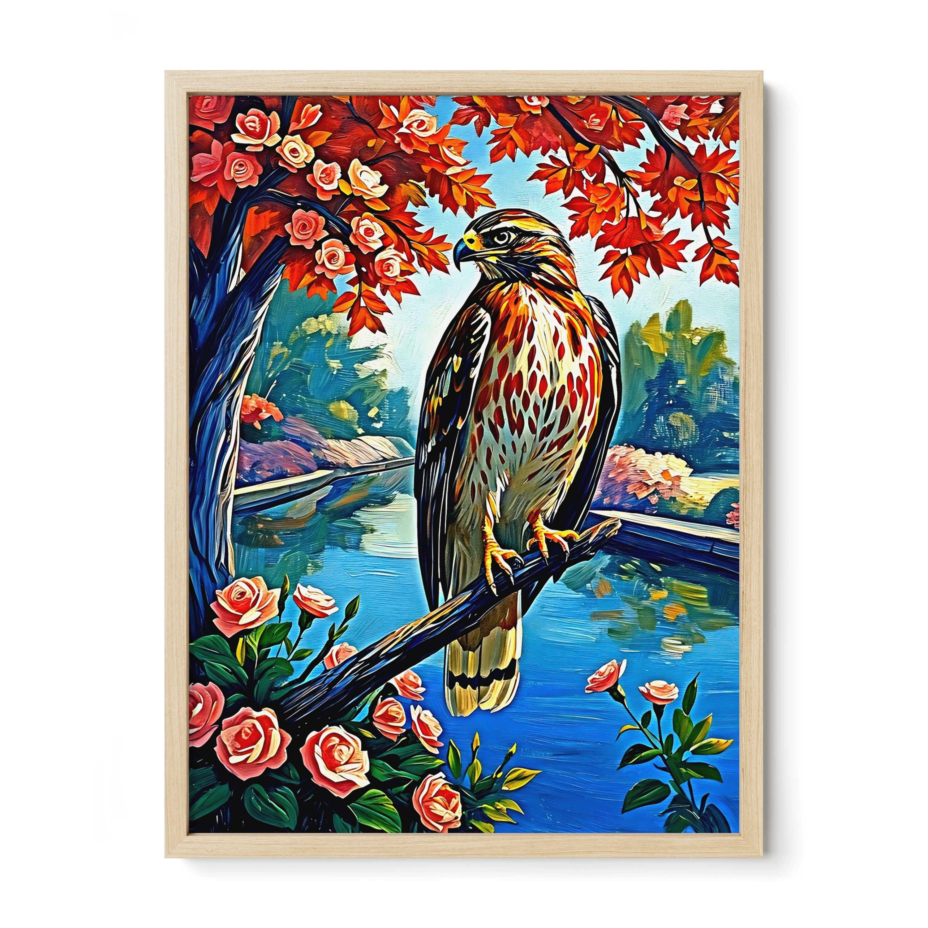 Chickenhawk Red-Tailed Hawk-Framed Paper Print-452227 Natural Premium Oak No Mats Visual Wall Art Framed Print