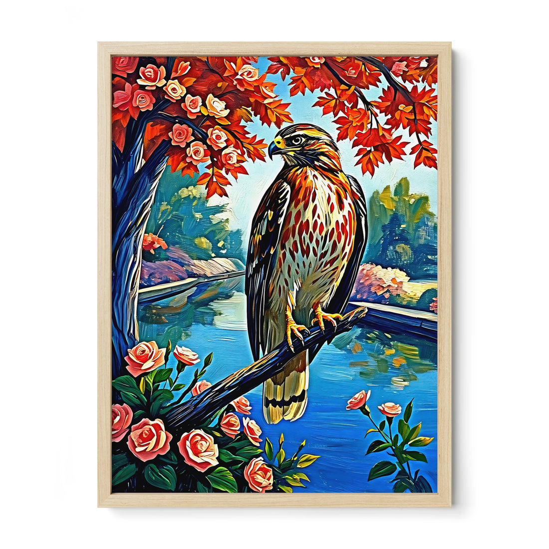 Chickenhawk Red-Tailed Hawk-Framed Paper Print-452227 Natural Premium Oak No Mats Visual Wall Art Framed Print