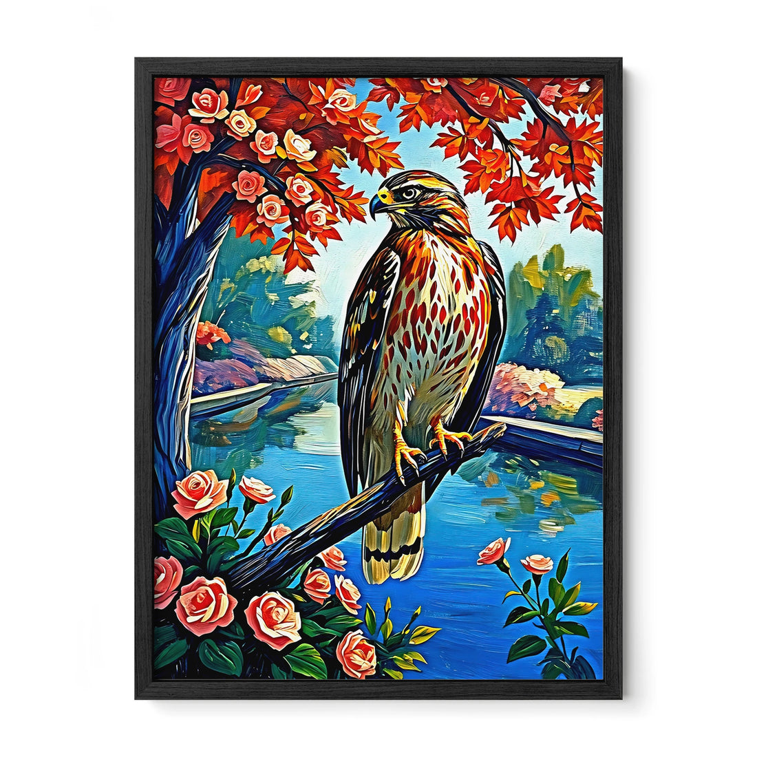 Chickenhawk Red-Tailed Hawk-Framed Paper Print-452227 Black Premium Oak No Mats Visual Wall Art Framed Print