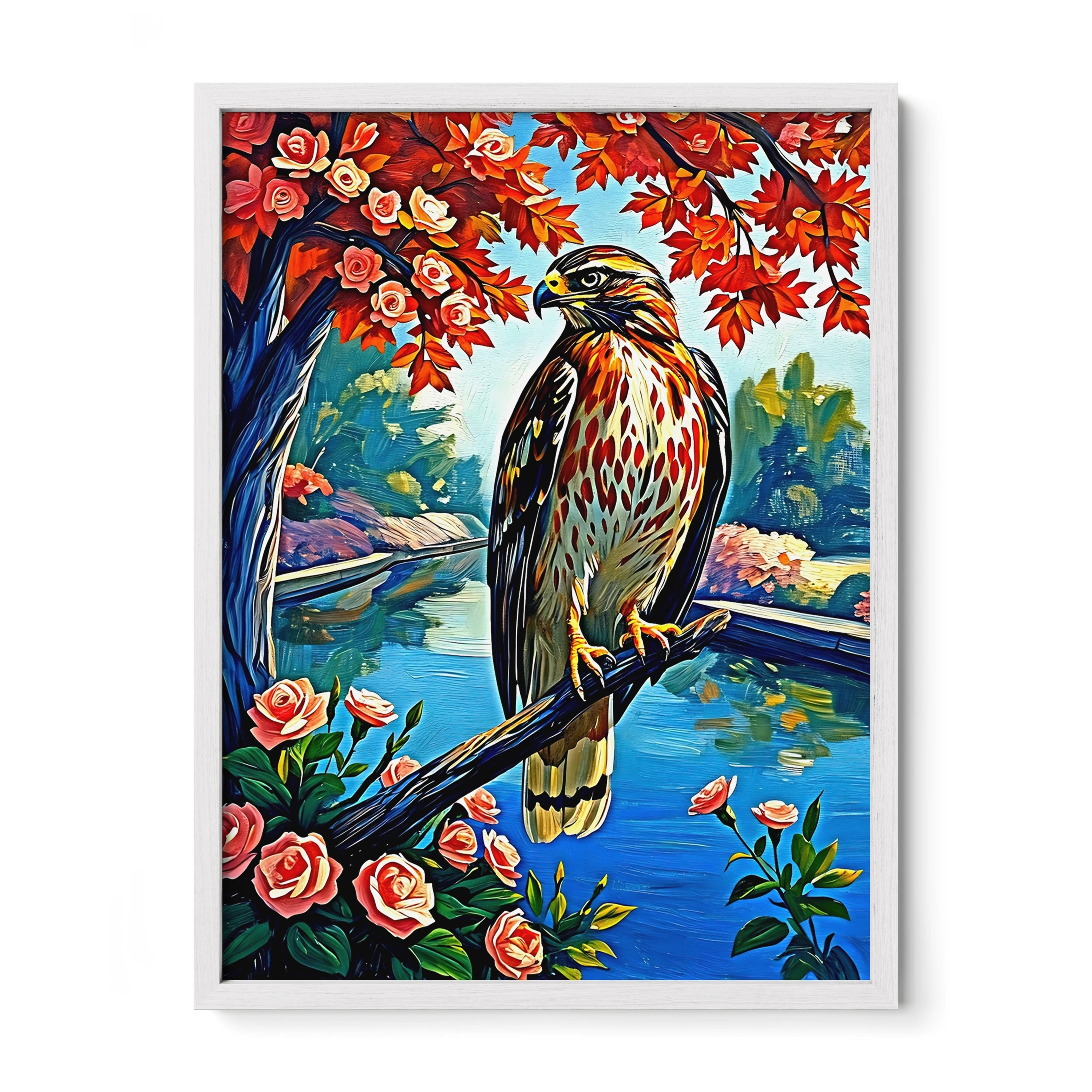 Chickenhawk Red-Tailed Hawk-Framed Paper Print-452227 White Premium Oak No Mats Visual Wall Art Framed Print