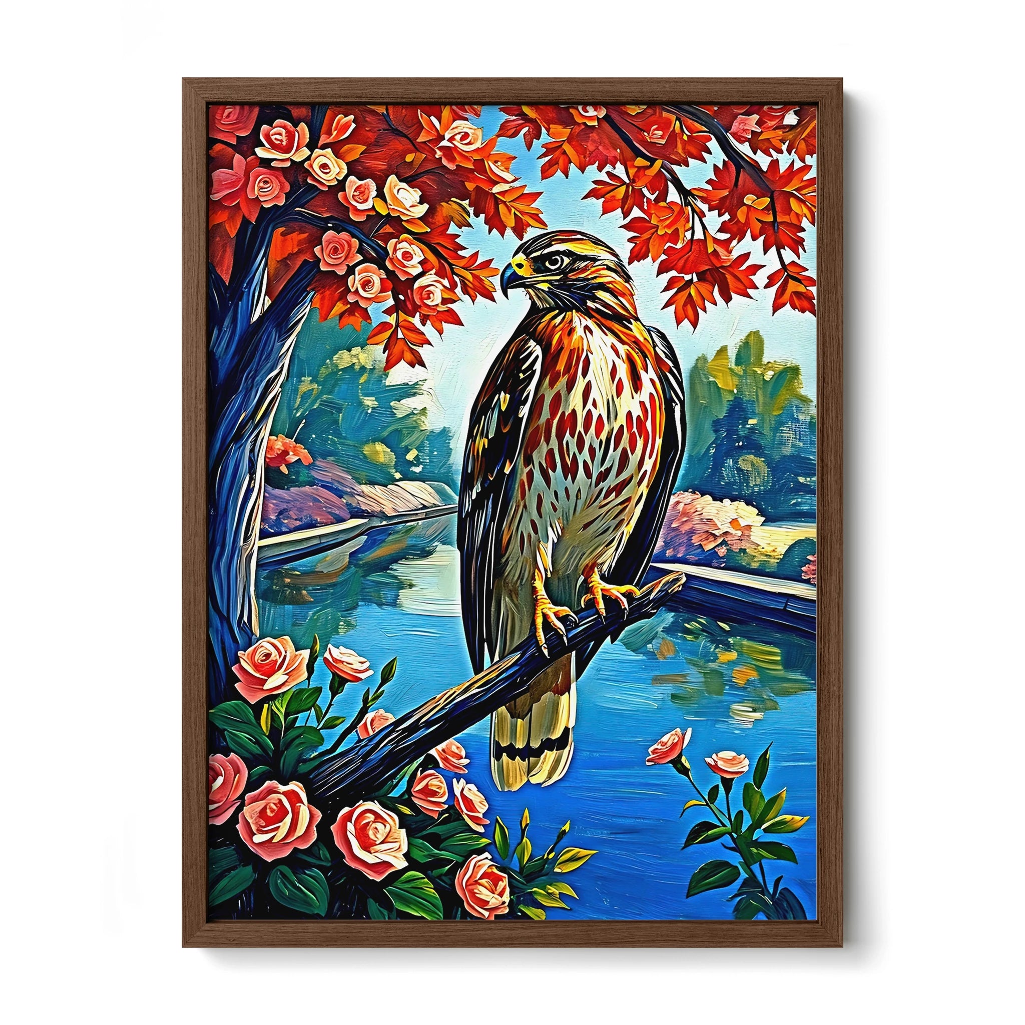 Chickenhawk Red-Tailed Hawk-Framed Paper Print-452227 Walnut Premium Oak No Mats Visual Wall Art Framed Print