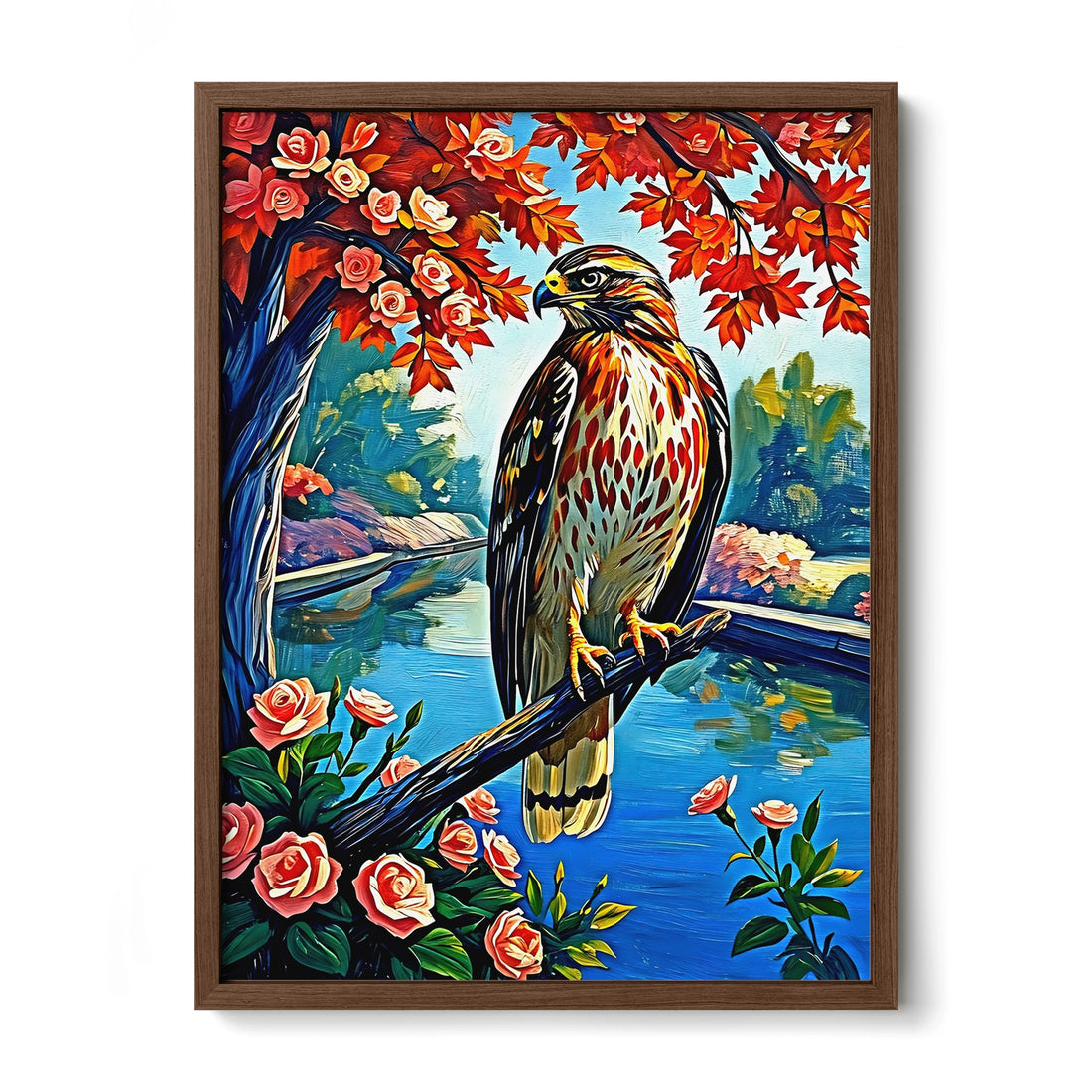Chickenhawk Red-Tailed Hawk-Framed Paper Print-452227 Walnut Premium Oak No Mats Visual Wall Art Framed Print