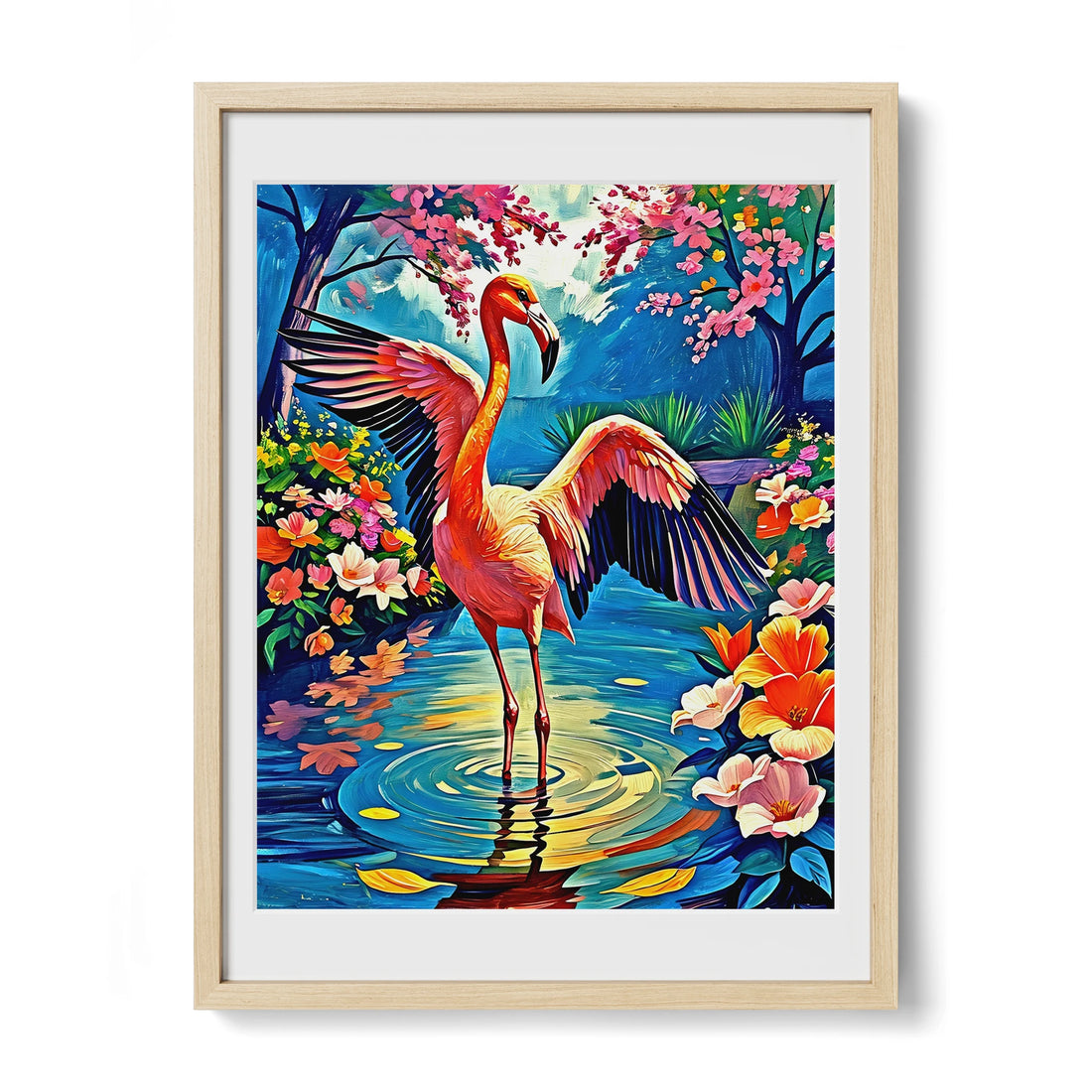 Chilean Flamingo Phoenicopterus Chile-Framed Paper Print-452216 Natural Premium Oak Mats Visual Wall Art Framed Print