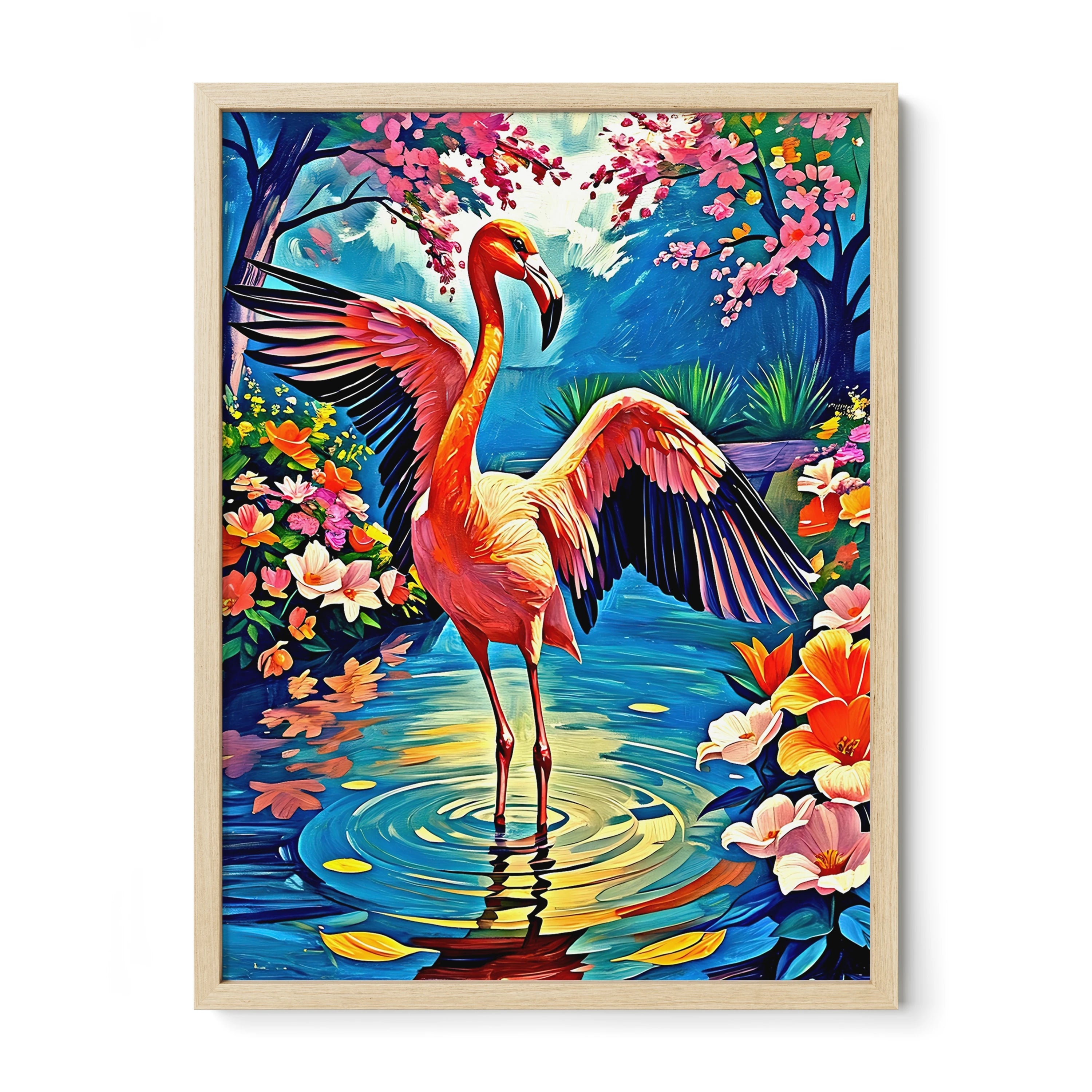Chilean Flamingo Phoenicopterus Chile-Framed Paper Print-452216 Natural Premium Oak No Mats Visual Wall Art Framed Print