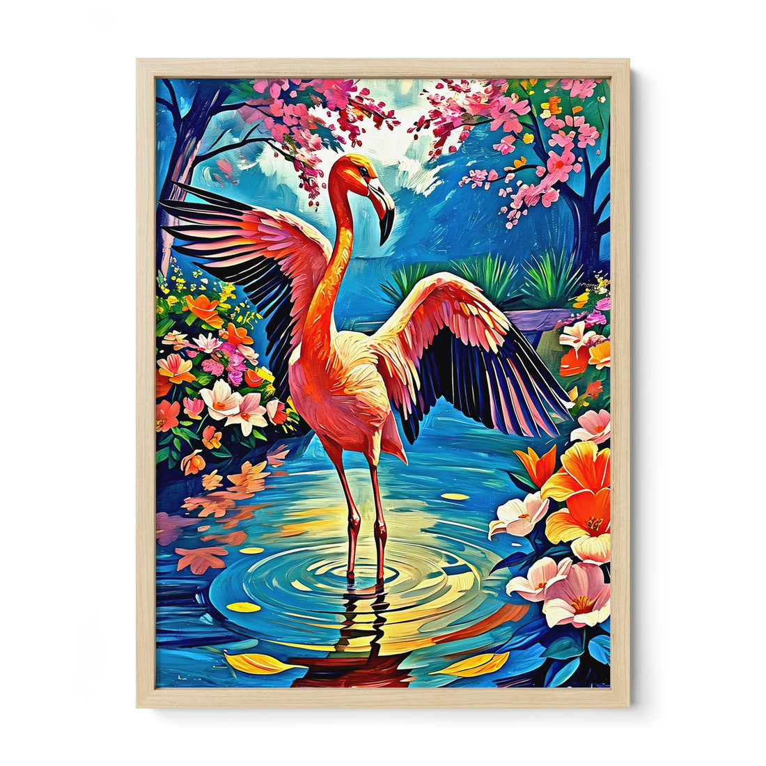 Chilean Flamingo Phoenicopterus Chile-Framed Paper Print-452216 Natural Premium Oak No Mats Visual Wall Art Framed Print