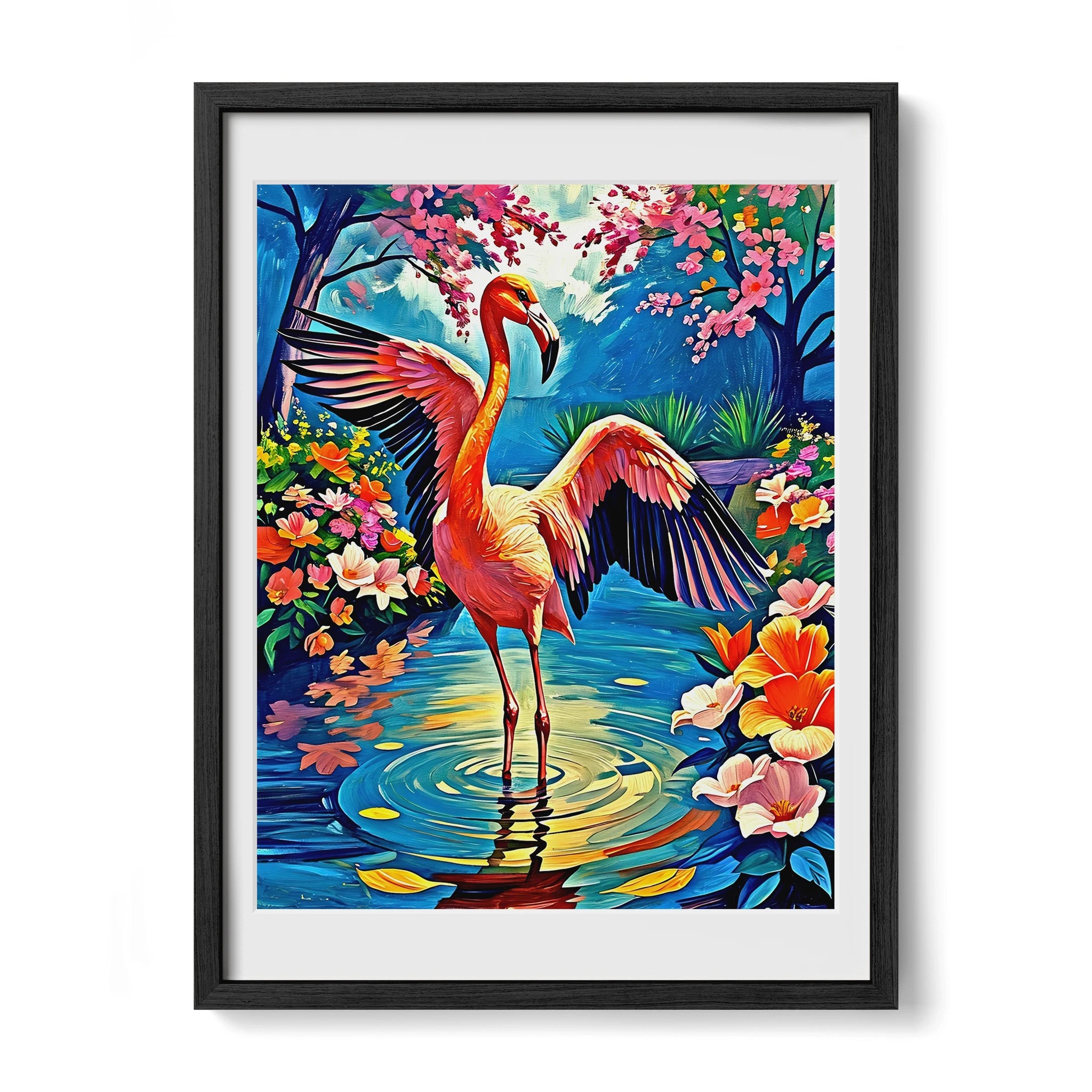 Chilean Flamingo Phoenicopterus Chile-Framed Paper Print-452216 Black Premium Oak Mats Visual Wall Art Framed Print