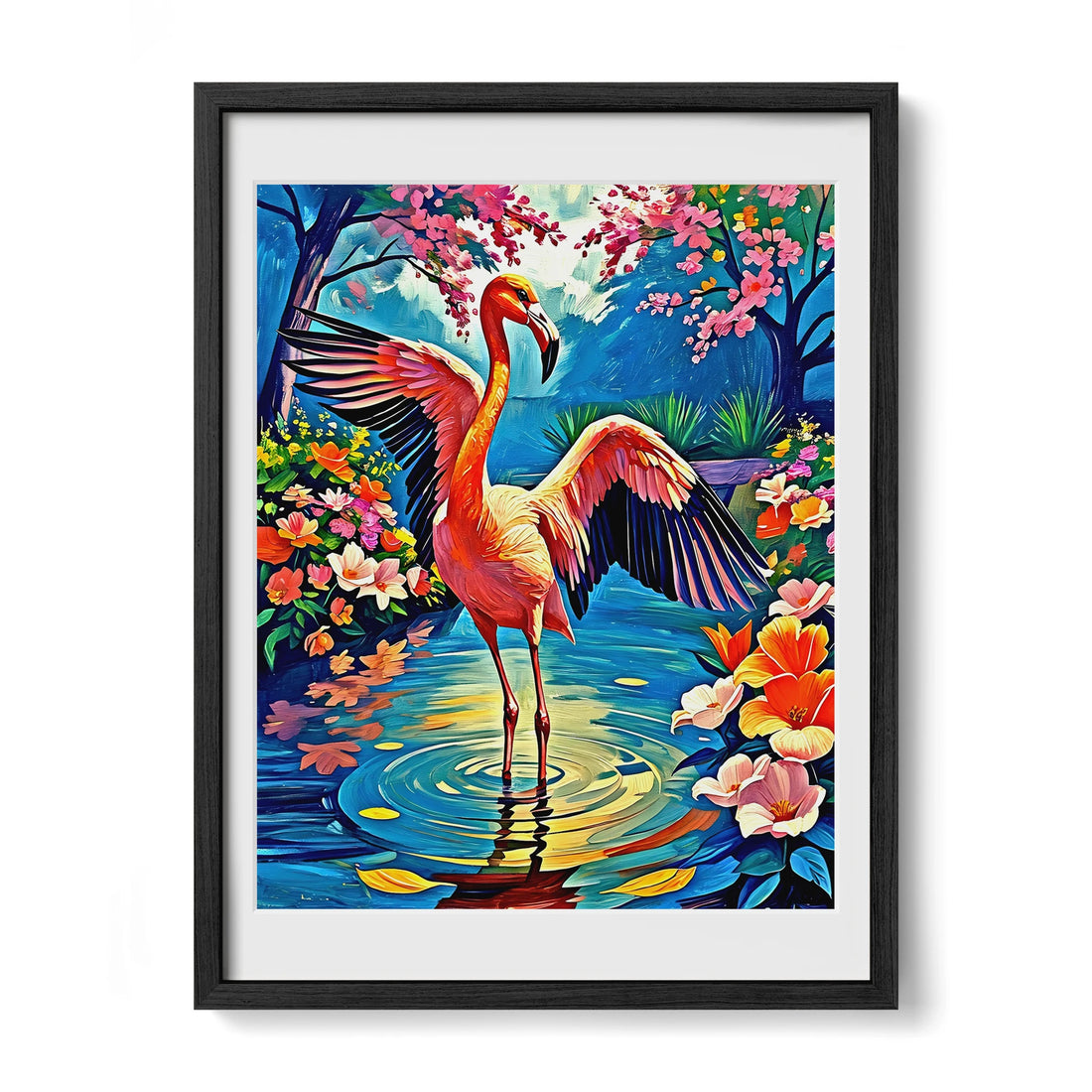 Chilean Flamingo Phoenicopterus Chile-Framed Paper Print-452216 Black Premium Oak Mats Visual Wall Art Framed Print