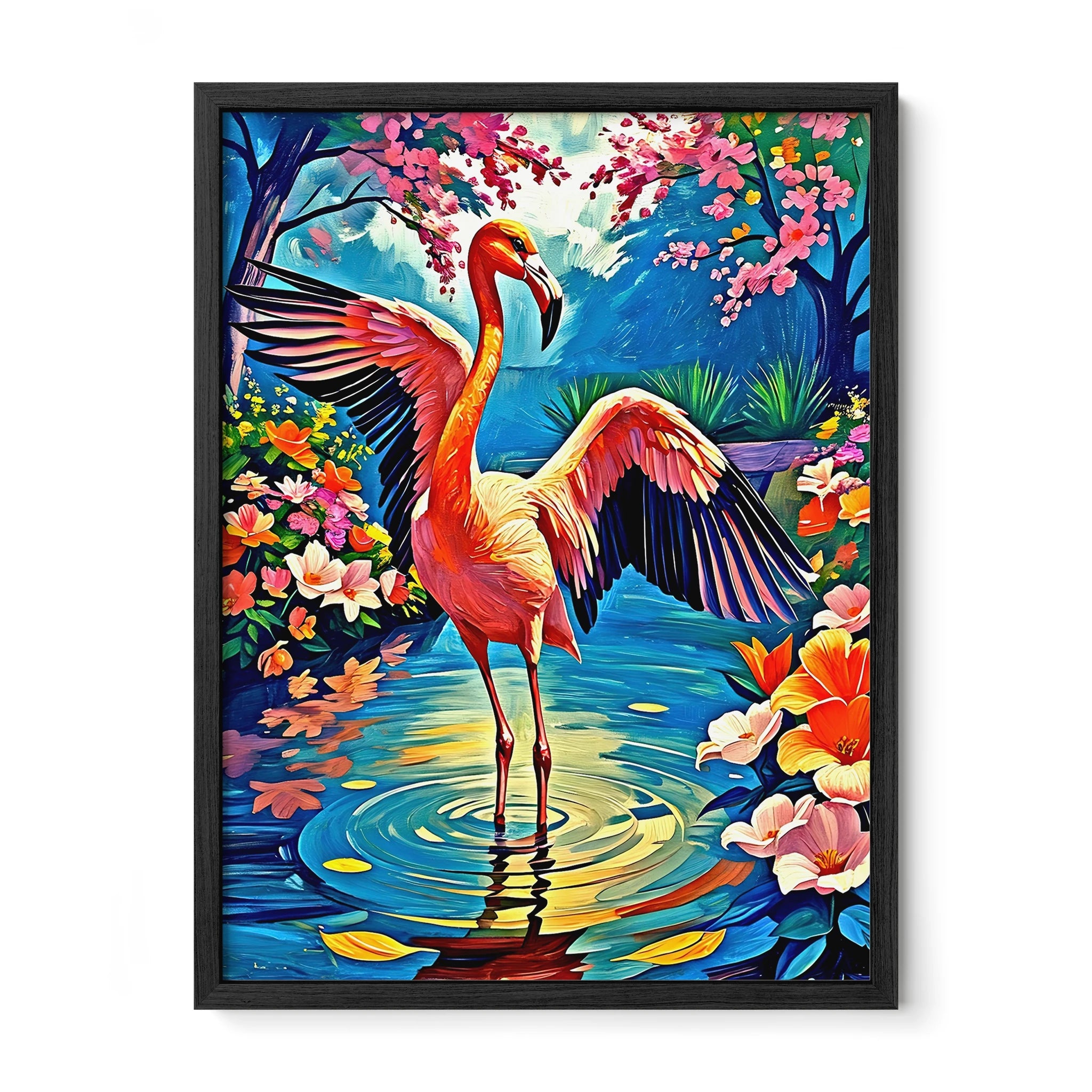 Chilean Flamingo Phoenicopterus Chile-Framed Paper Print-452216 Black Premium Oak No Mats Visual Wall Art Framed Print
