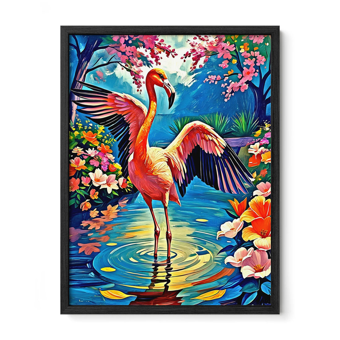 Chilean Flamingo Phoenicopterus Chile-Framed Paper Print-452216 Black Premium Oak No Mats Visual Wall Art Framed Print