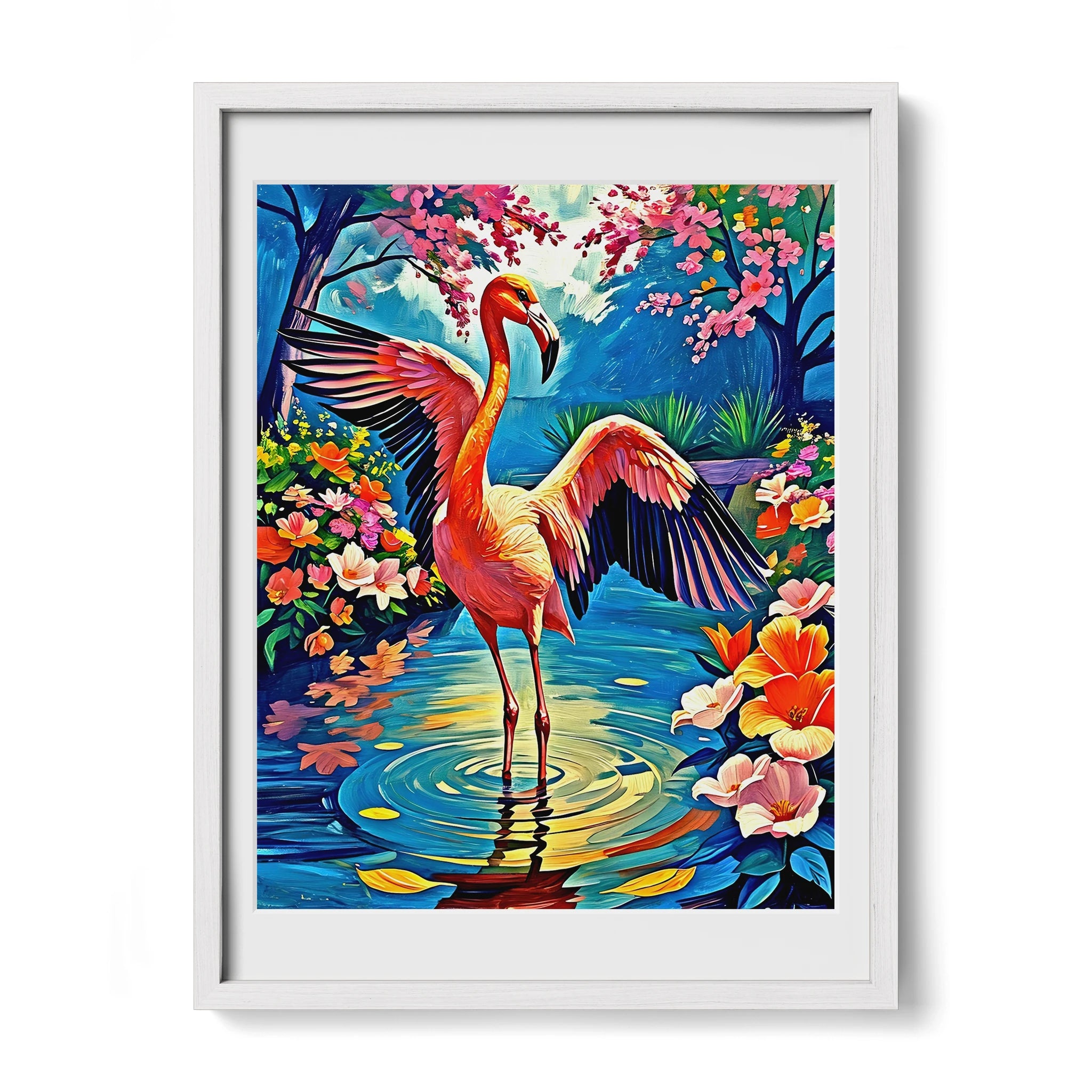 Chilean Flamingo Phoenicopterus Chile-Framed Paper Print-452216 White Premium Oak Mats Visual Wall Art Framed Print