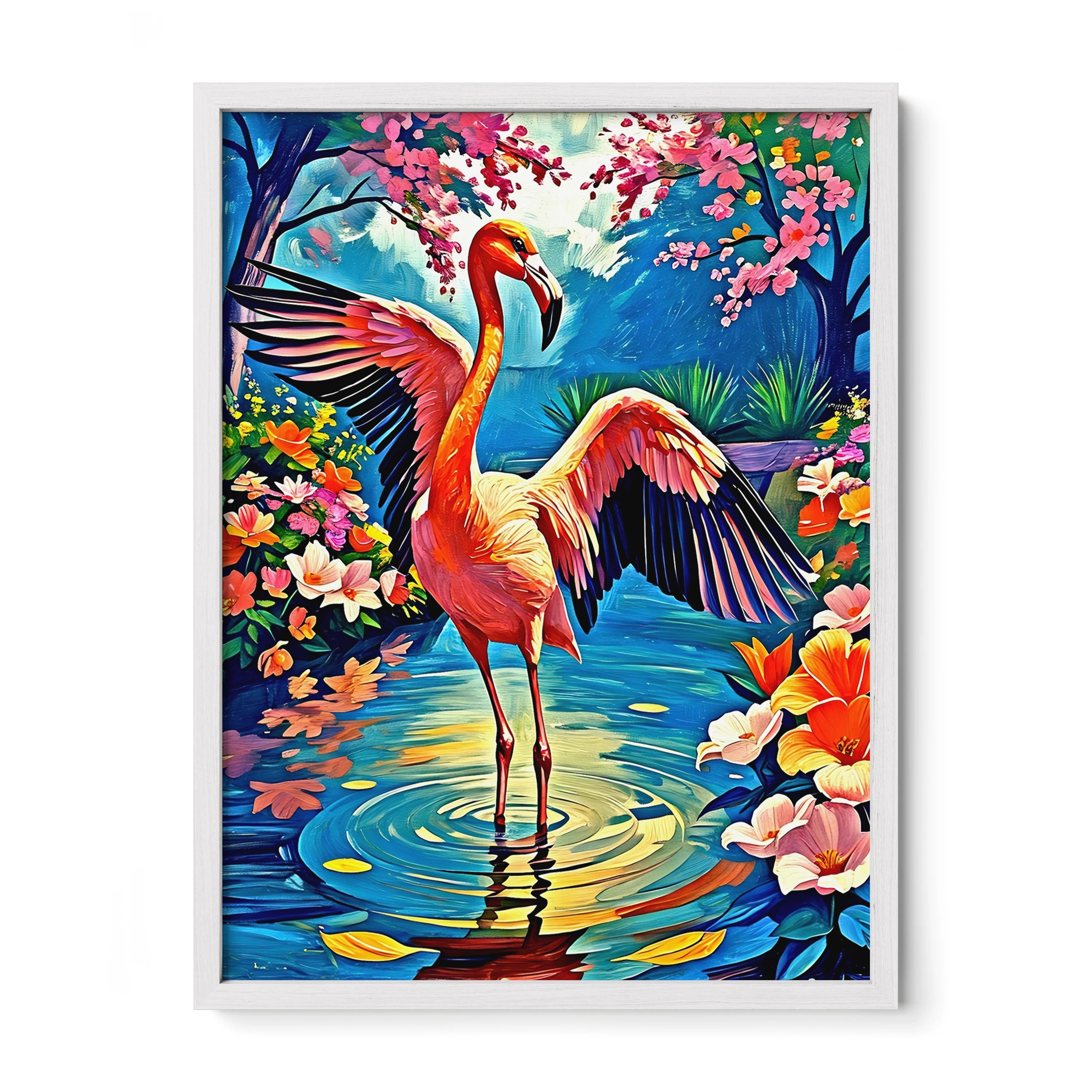 Chilean Flamingo Phoenicopterus Chile-Framed Paper Print-452216 White Premium Oak No Mats Visual Wall Art Framed Print