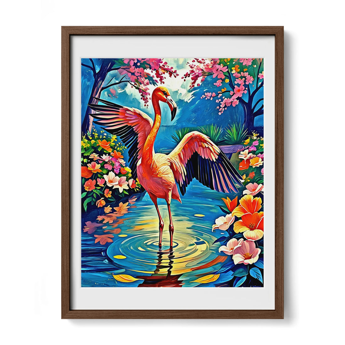 Chilean Flamingo Phoenicopterus Chile-Framed Paper Print-452216 Walnut Premium Oak Mats Visual Wall Art Framed Print