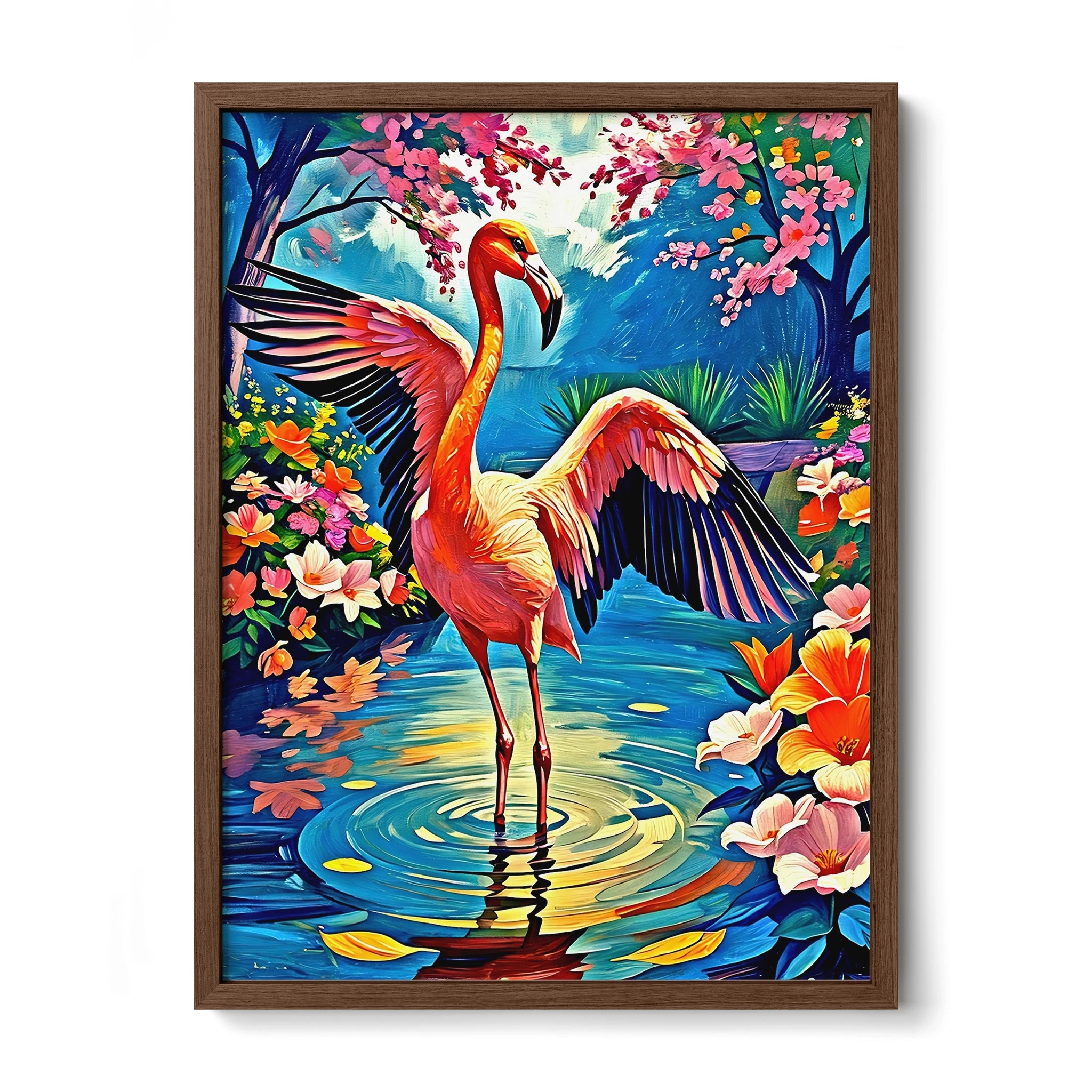 Chilean Flamingo Phoenicopterus Chile-Framed Paper Print-452216 Walnut Premium Oak No Mats Visual Wall Art Framed Print
