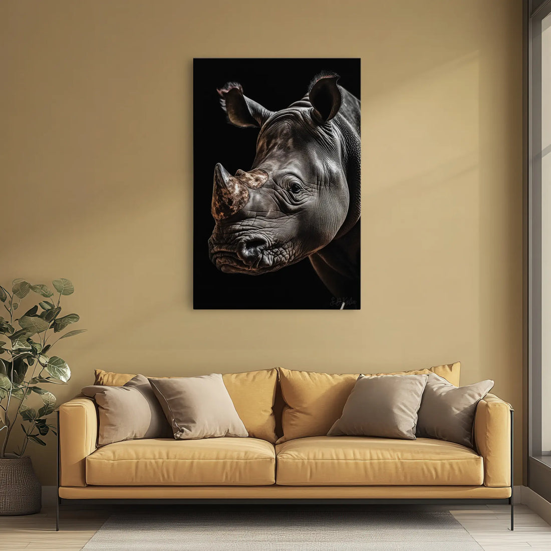 Cinematic Rhino Portrait Warm Highlights Giclée Print 231011 Visual Wall Art AR2:3V Giclée Print