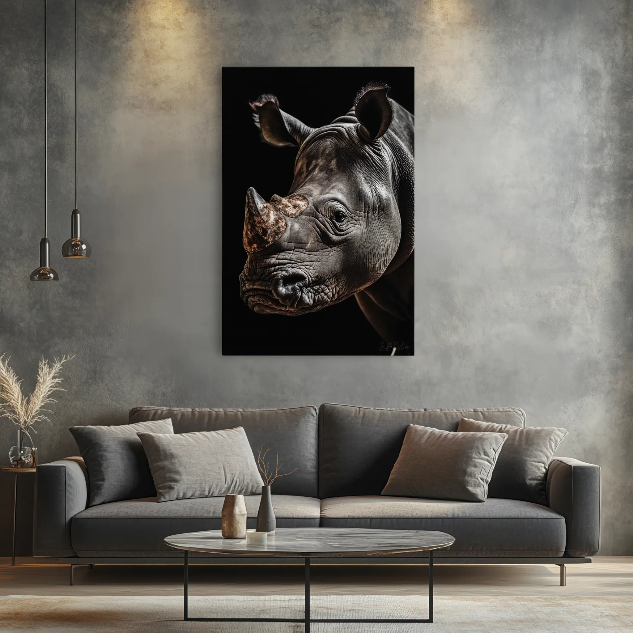 Cinematic Rhino Portrait Warm Highlights Giclée Print 231011 Visual Wall Art AR2:3V Giclée Print