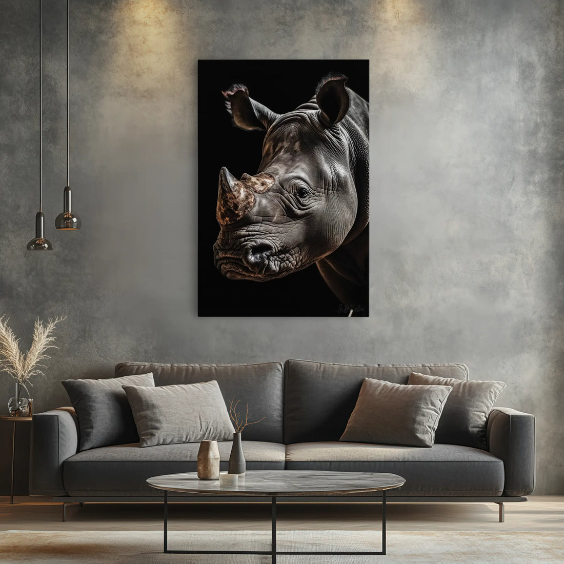 Cinematic Rhino Portrait Warm Highlights Giclée Print 231011 Visual Wall Art AR2:3V Giclée Print